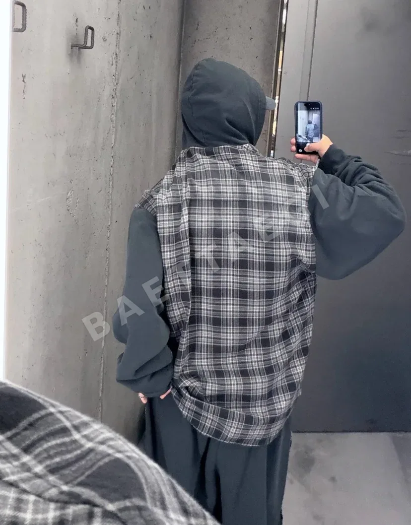 발렌시아가 체크 패치워크 후드 자켓 남성용 상세 이미지 14