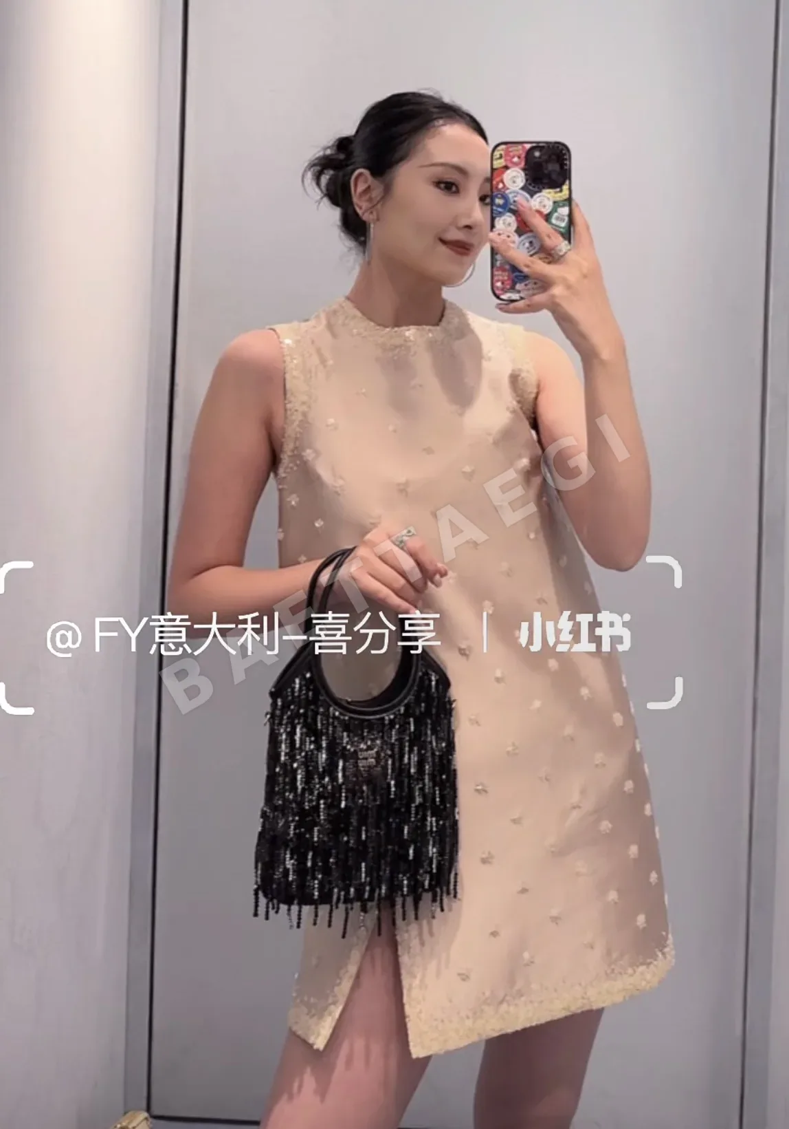 미우미우 플라워 라인스톤 장식 원피스 6409 상세 이미지 7