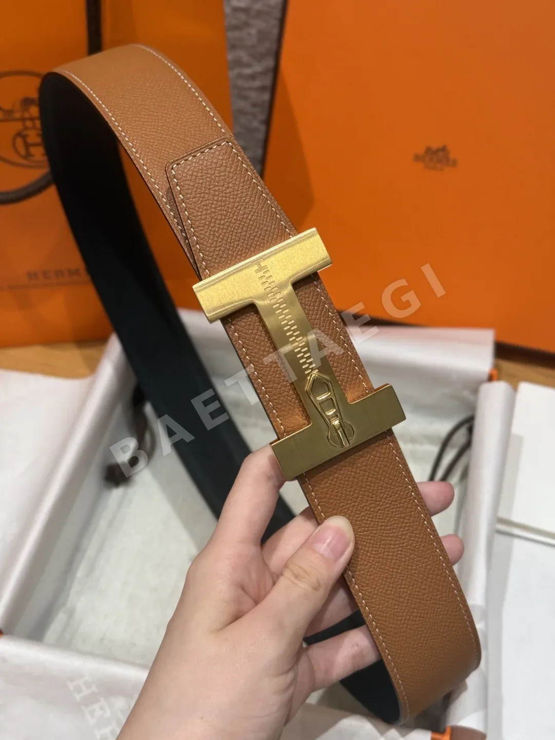 에르메스 H 버클 양면 가죽 벨트 상세 이미지 5