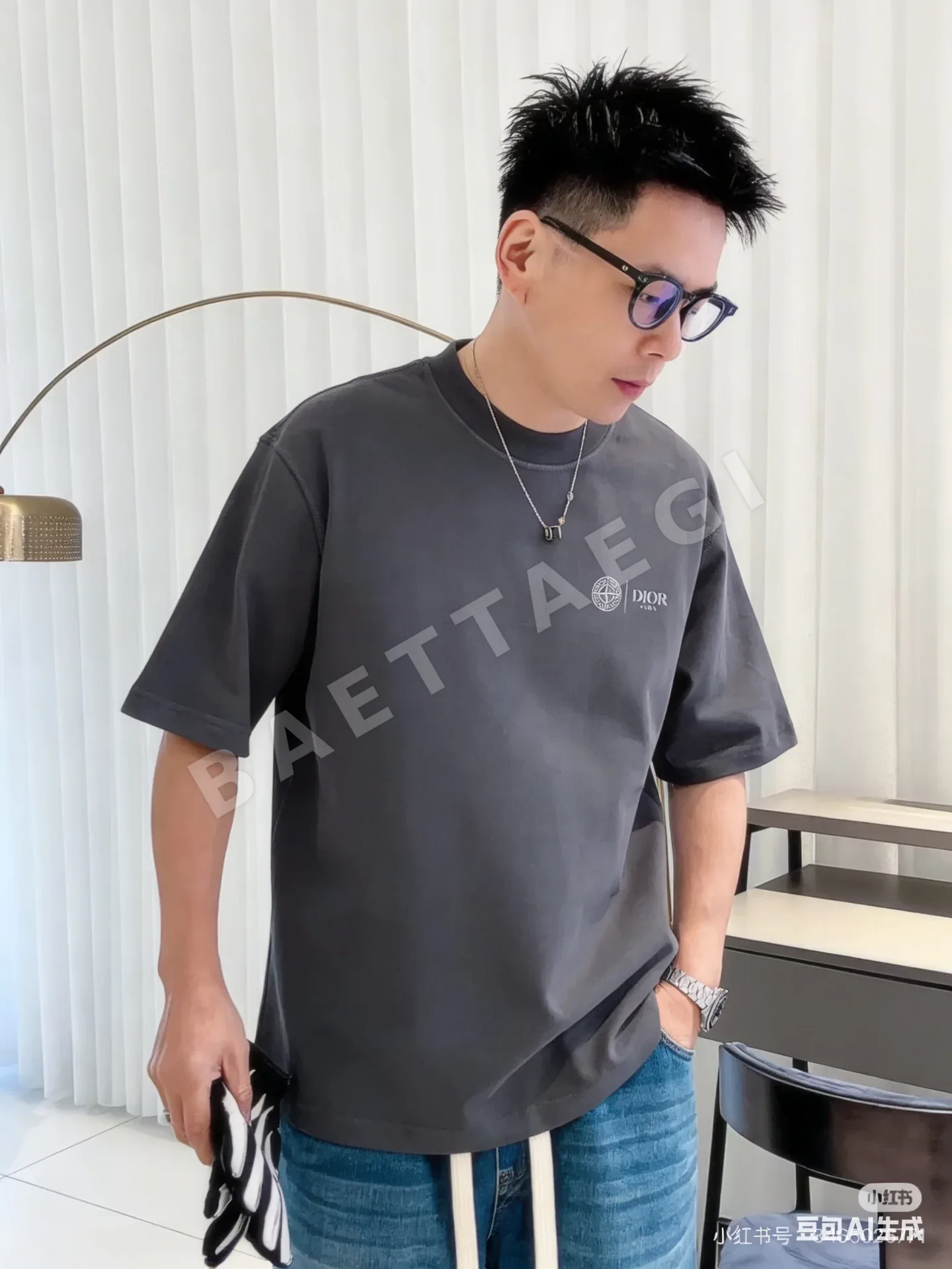디올 남성 긴 섬유 코튼 반팔 티셔츠 상세 이미지 2
