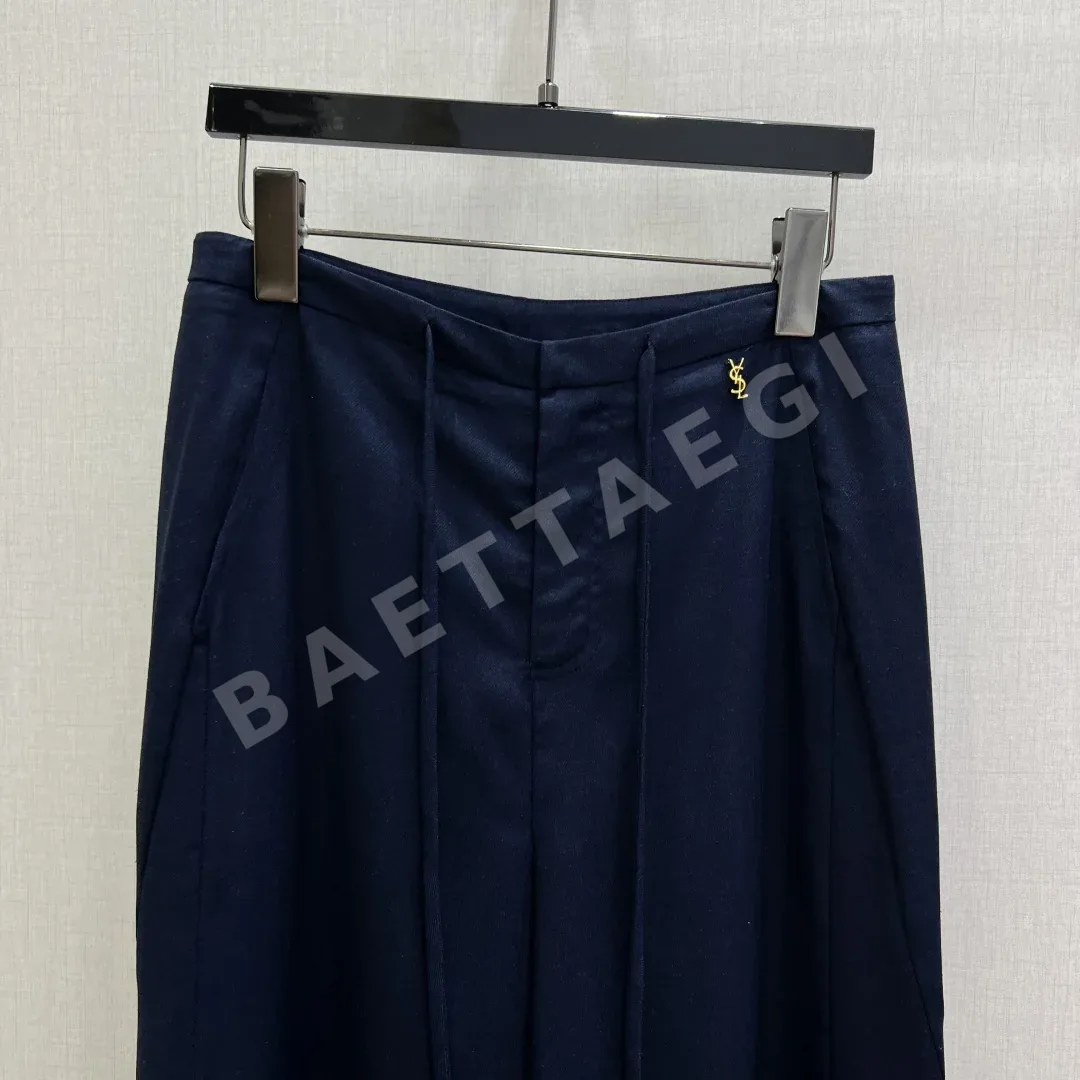 생로랑 메탈 벨트 린넨 와이드 팬츠 상세 이미지 4