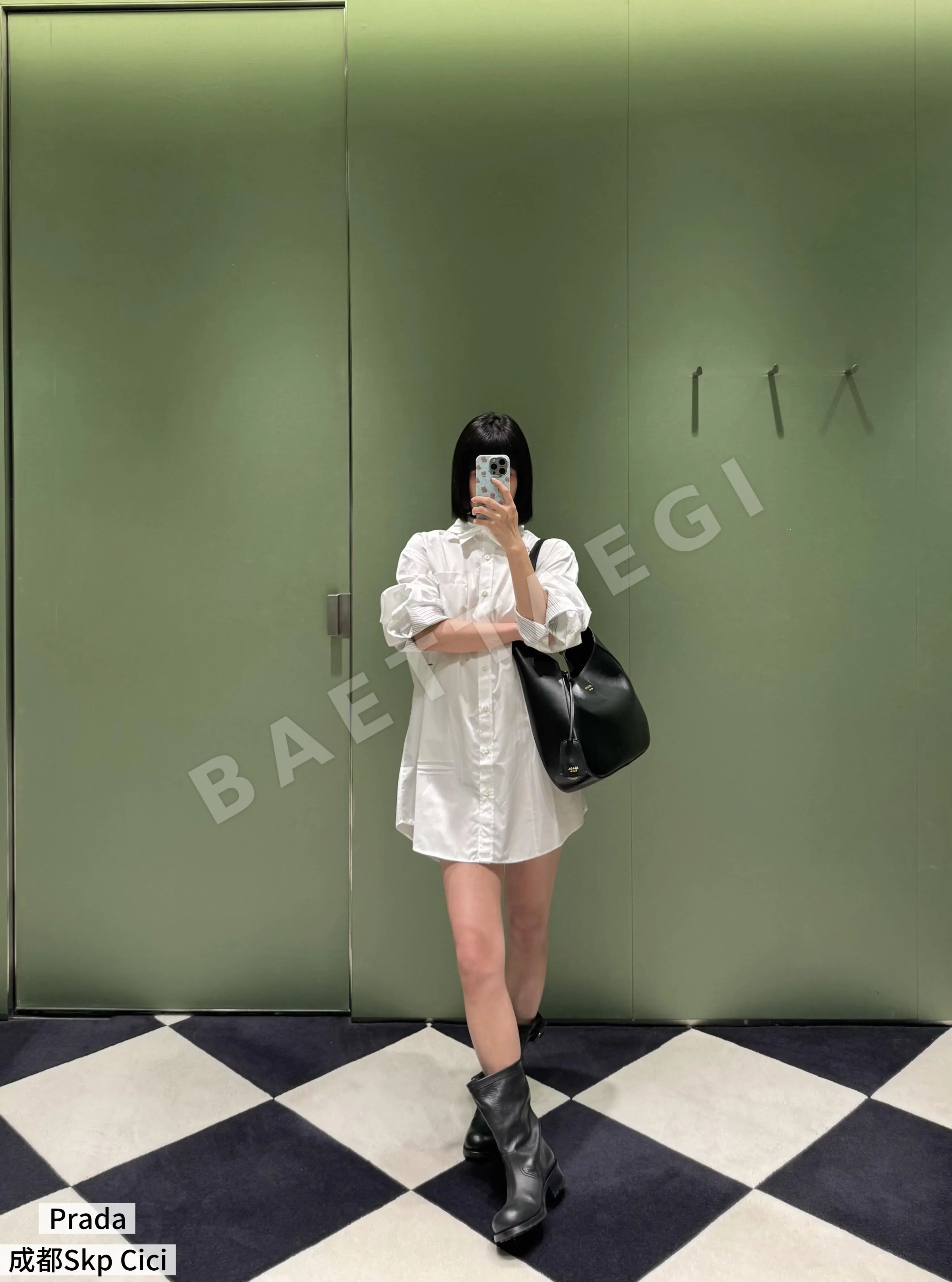 프라다 체크 패치워크 코튼 셔츠 상세 이미지 4