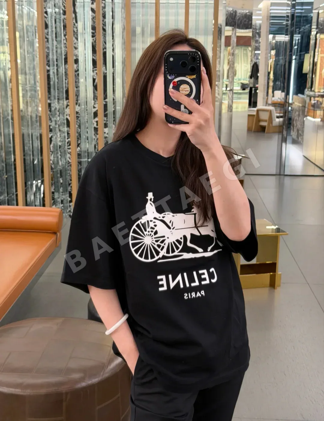 셀린느 마차 무늬 크루넥 반팔 셔츠 114947