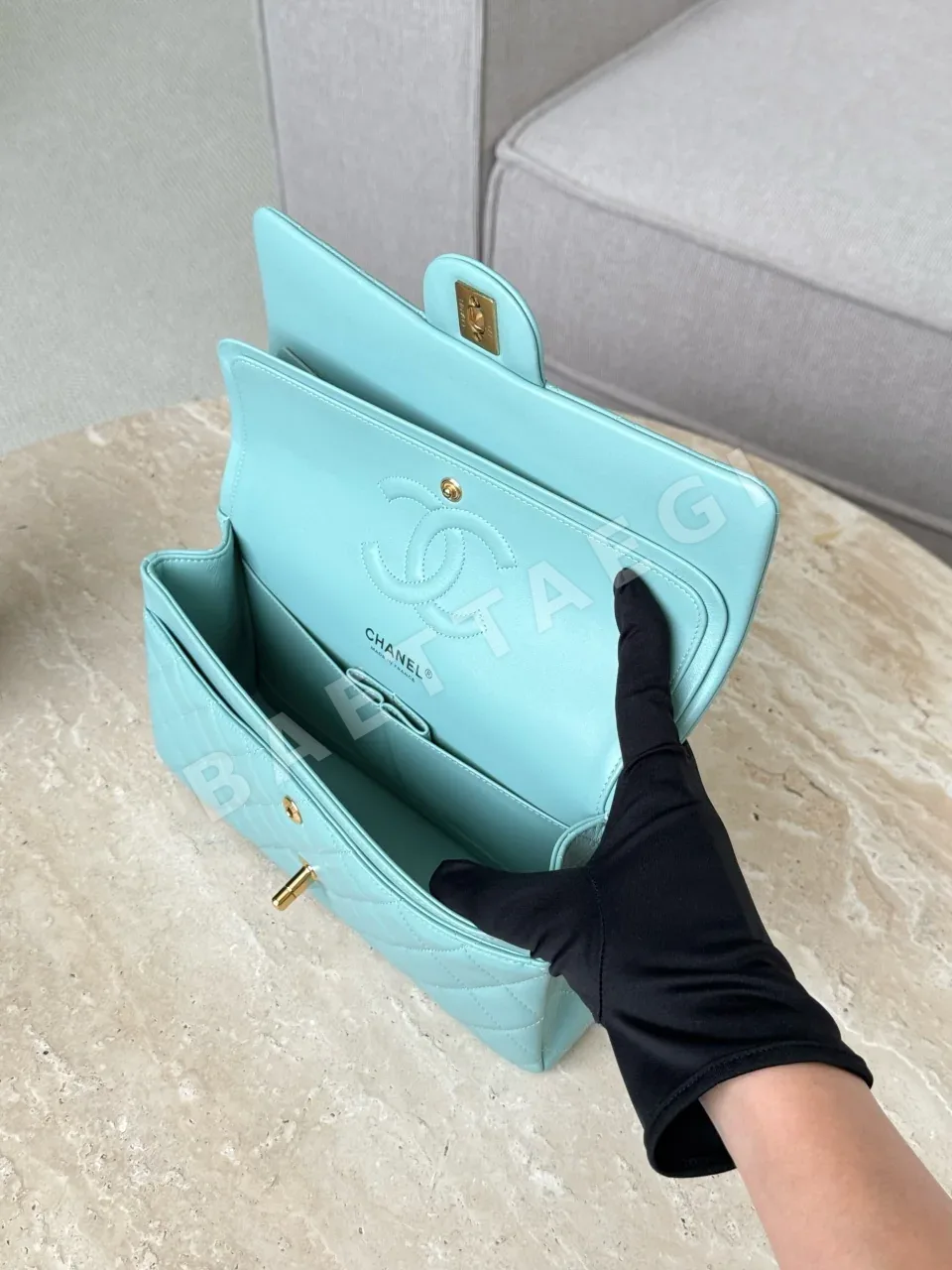 샤넬 램스킨 블루 가방 33014