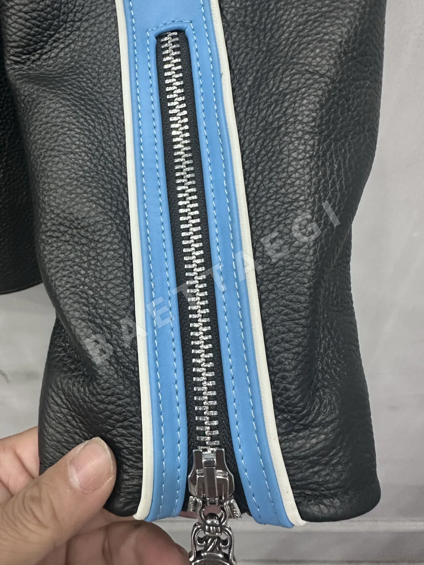 크롬하츠 컬러 블록 지퍼업 가죽 자켓 상세 이미지 5