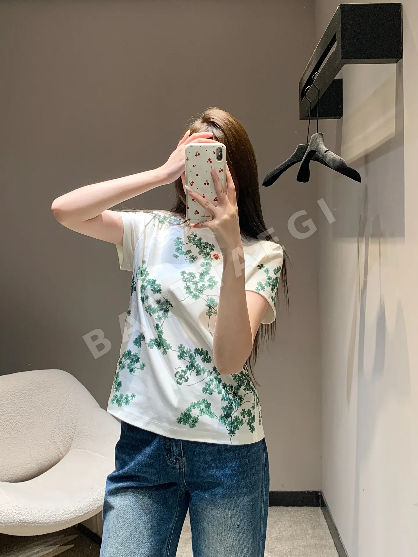 디올 꽃무늬 크루넥 코튼 반팔 티셔츠