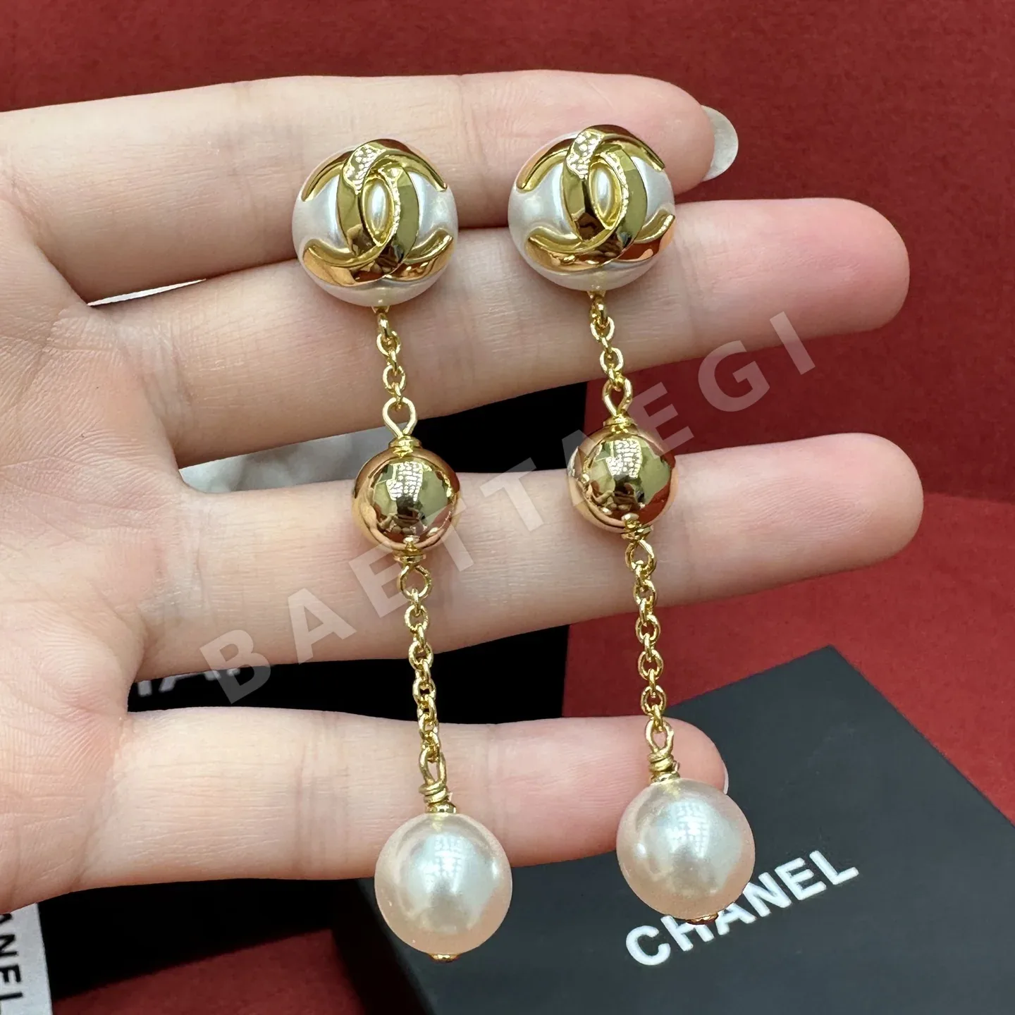 샤넬 더블 C 스리비즈 태슬 귀걸이 186946