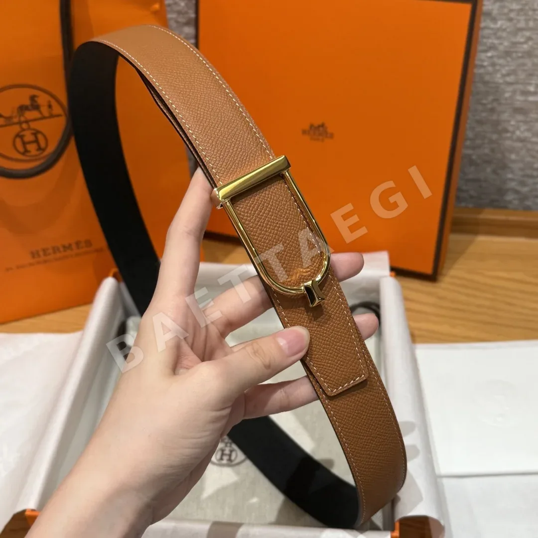 에르메스 아치형 팔라듐 도금 버클 양면 가죽 벨트 상세 이미지 4