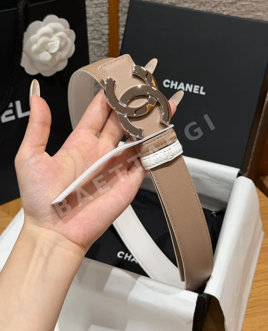 샤넬 더블 C 로고 가죽 벨트 상세 이미지 4
