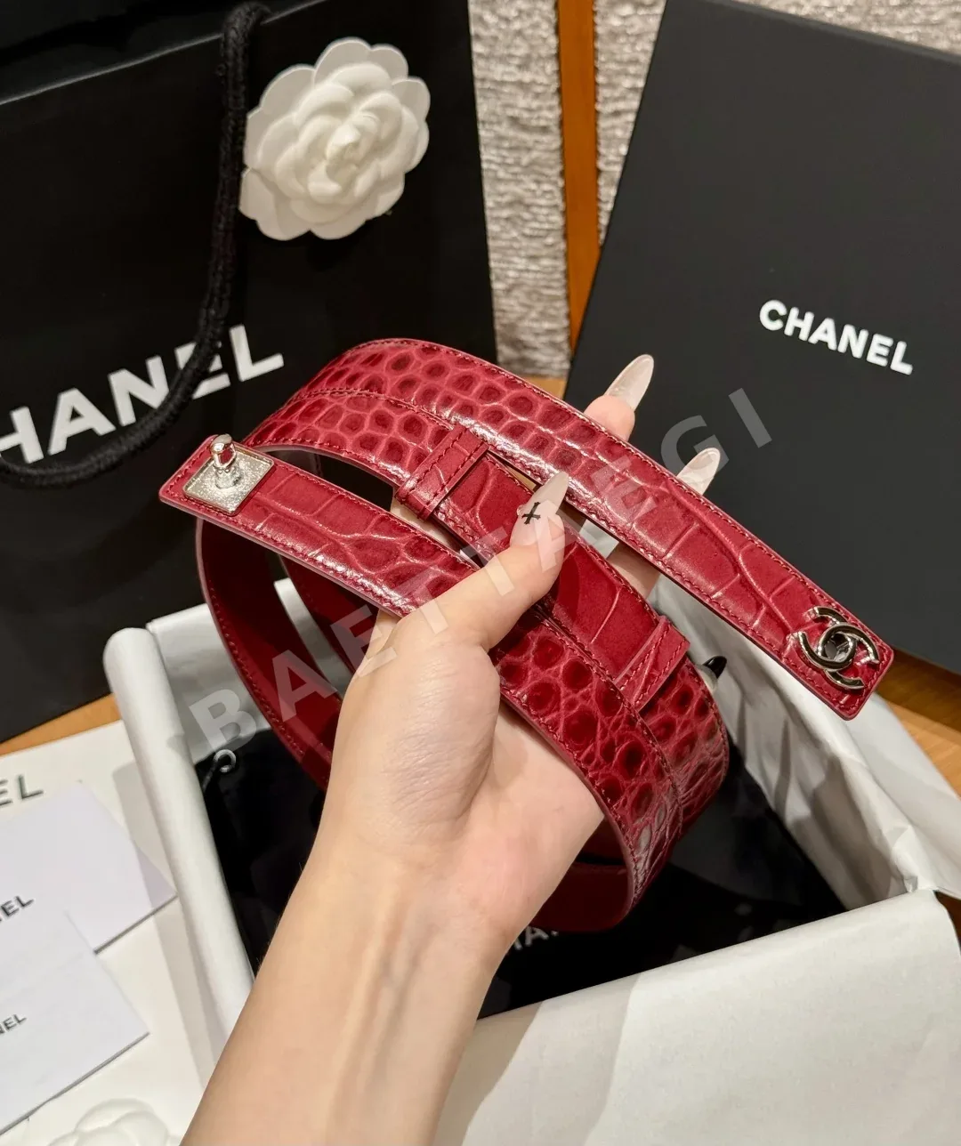 샤넬 크로커다일 엠보싱 카프스킨 벨트 상세 이미지 3
