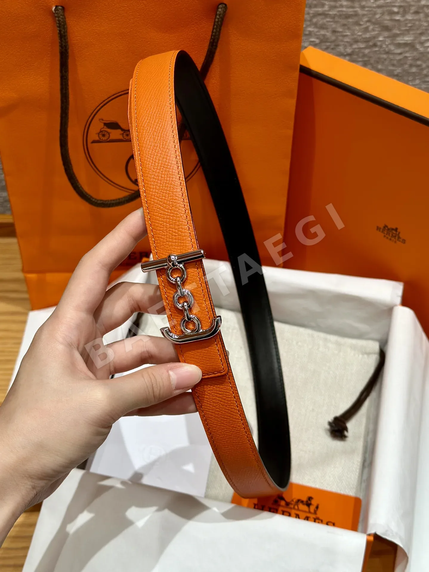 에르메스 팔라듐 H자 버클 양면 가죽 벨트 175301