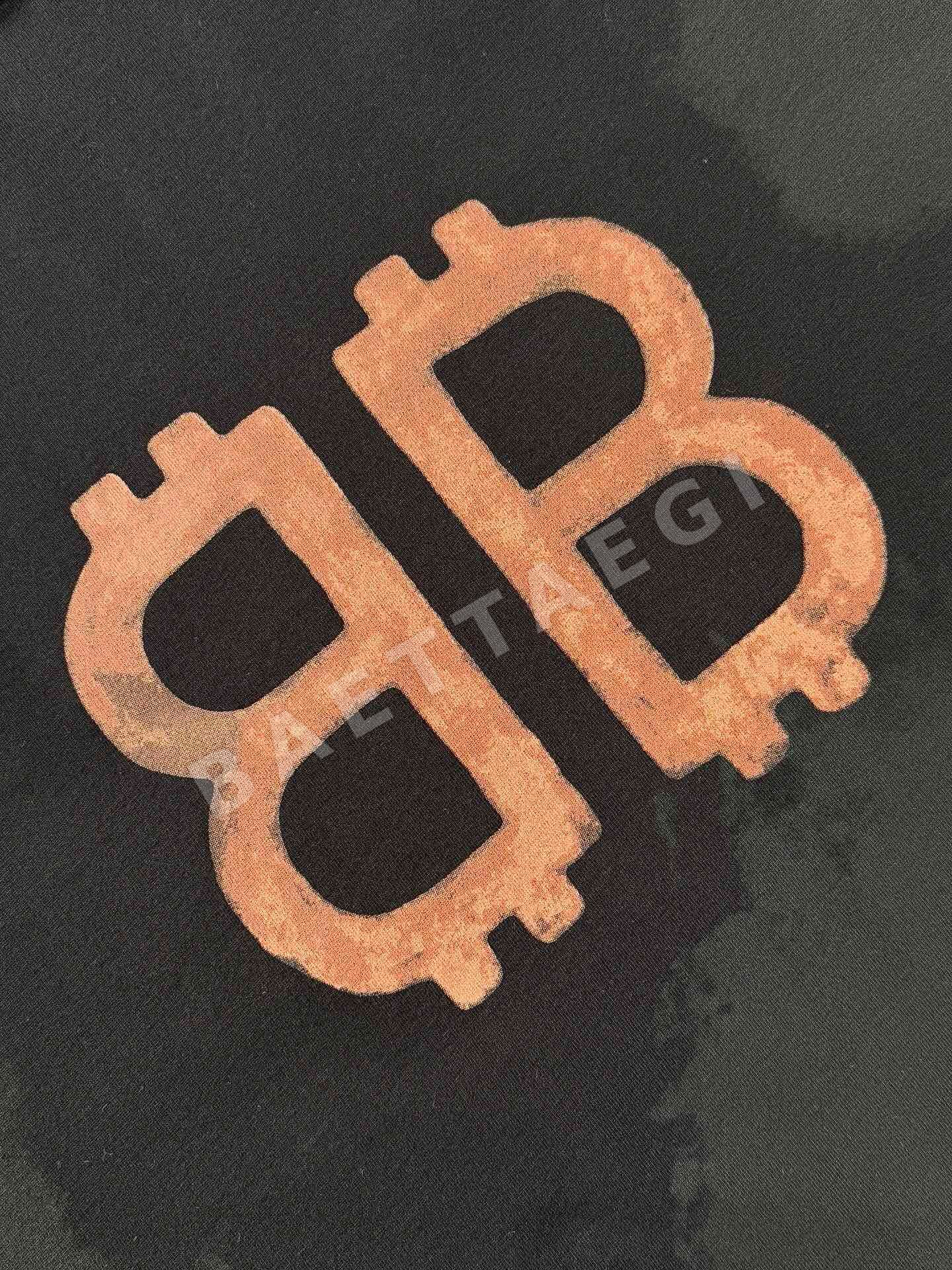 발렌시아가 오렌지 더블 B 프린트 남성 반팔 티셔츠 상세 이미지 4