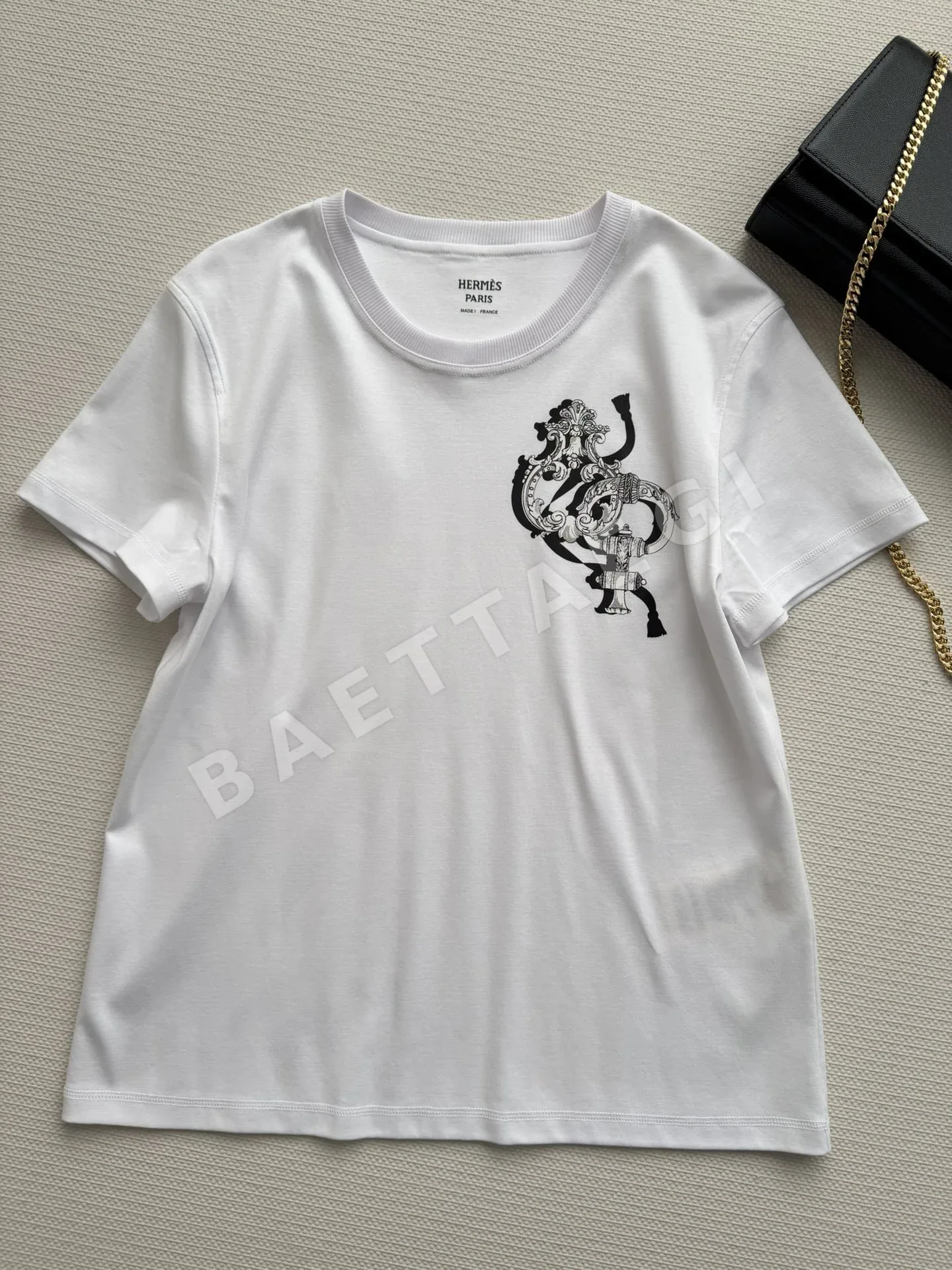 에르메스 프린트 라운드넥 코튼 반팔 티셔츠 상세 이미지 3