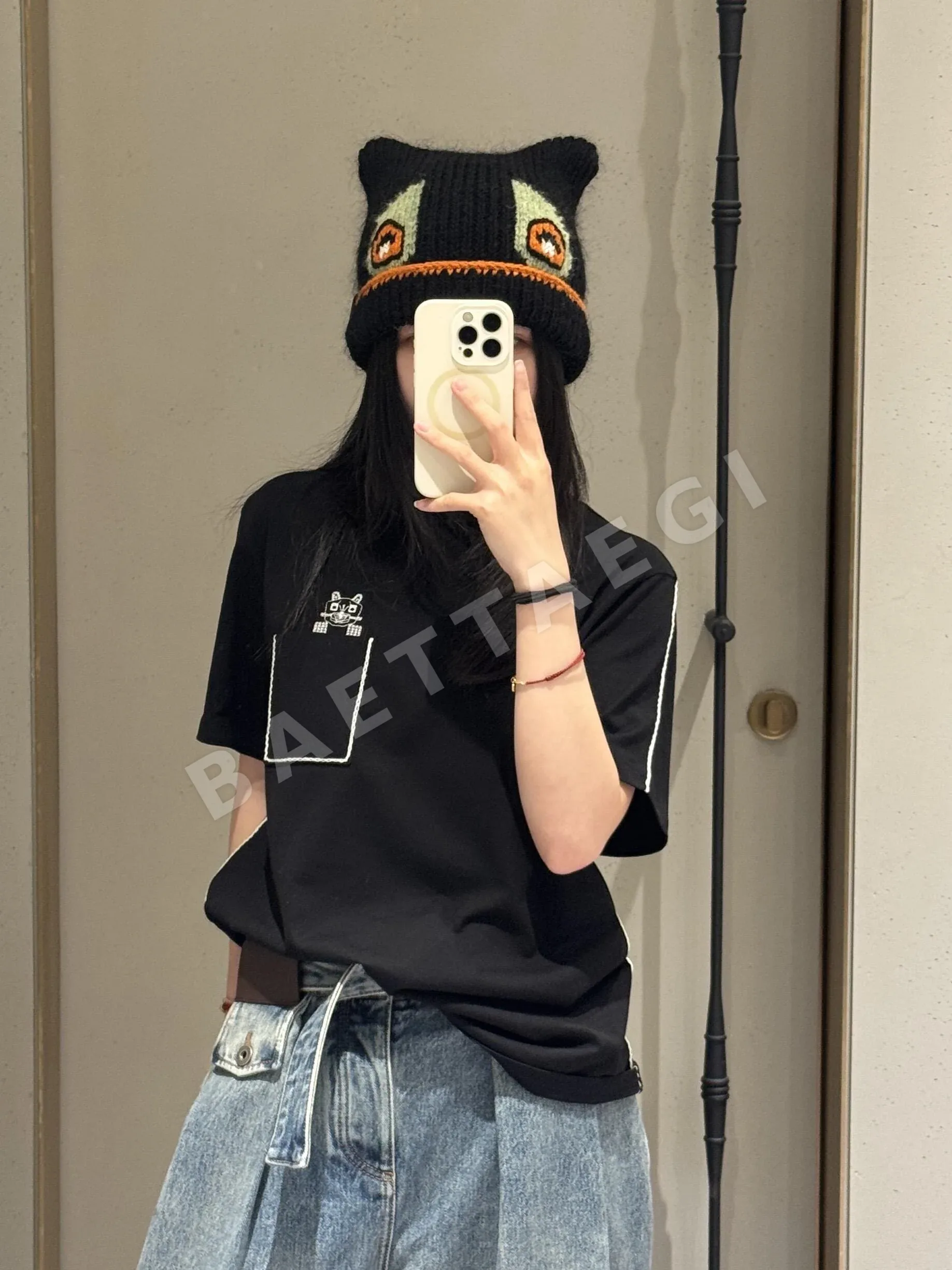 루이비통 여성 코튼 자수 오버핏 반팔 티셔츠 5873 상세 이미지 4