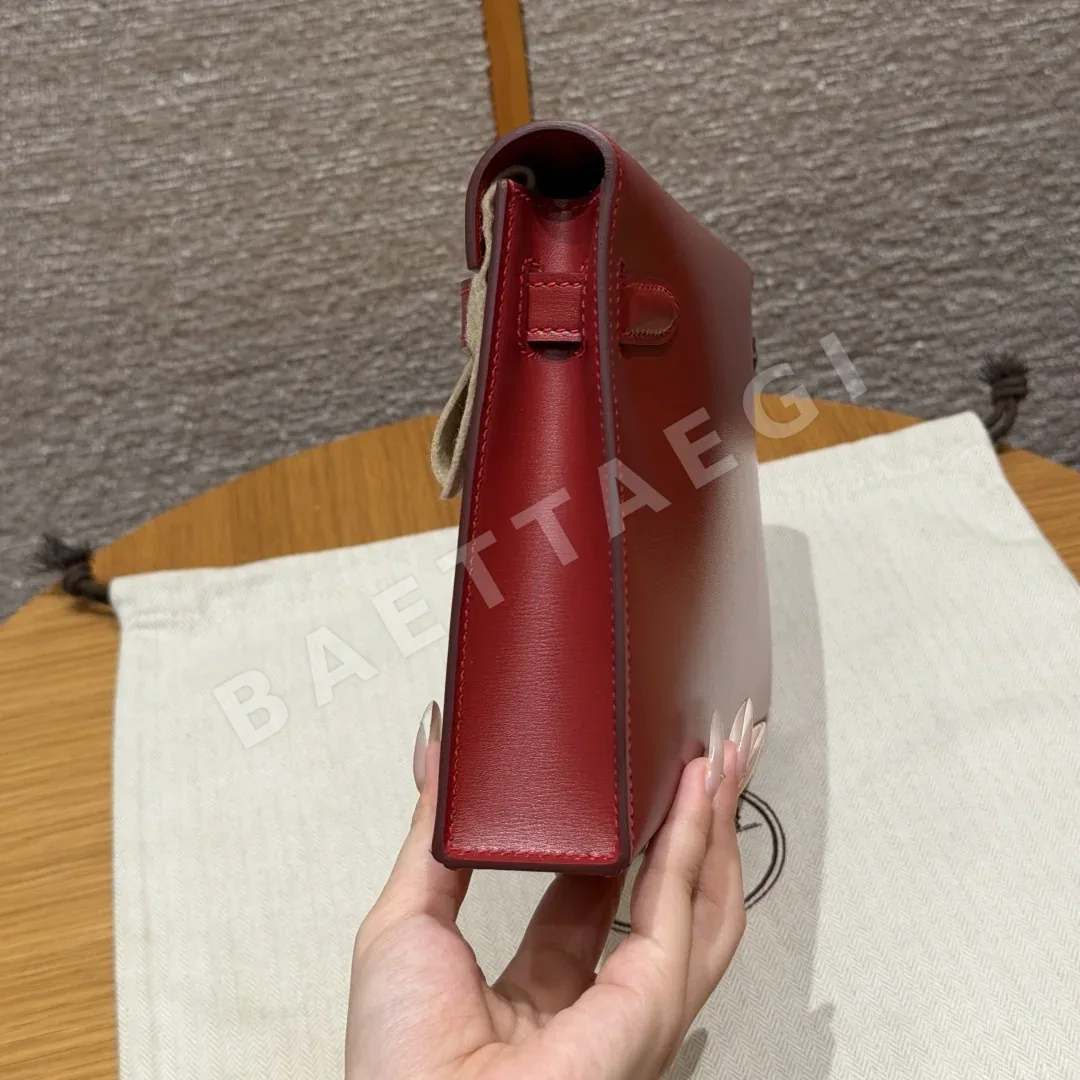 에르메스 켈리 엘란 칠리 레드 은장 언더암 가방 상세 이미지 4