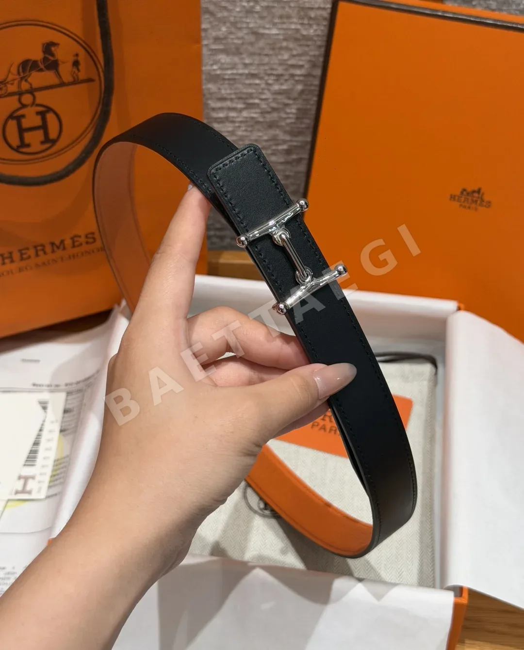 에르메스 모스 H 리버시블 가죽 벨트 상세 이미지 5