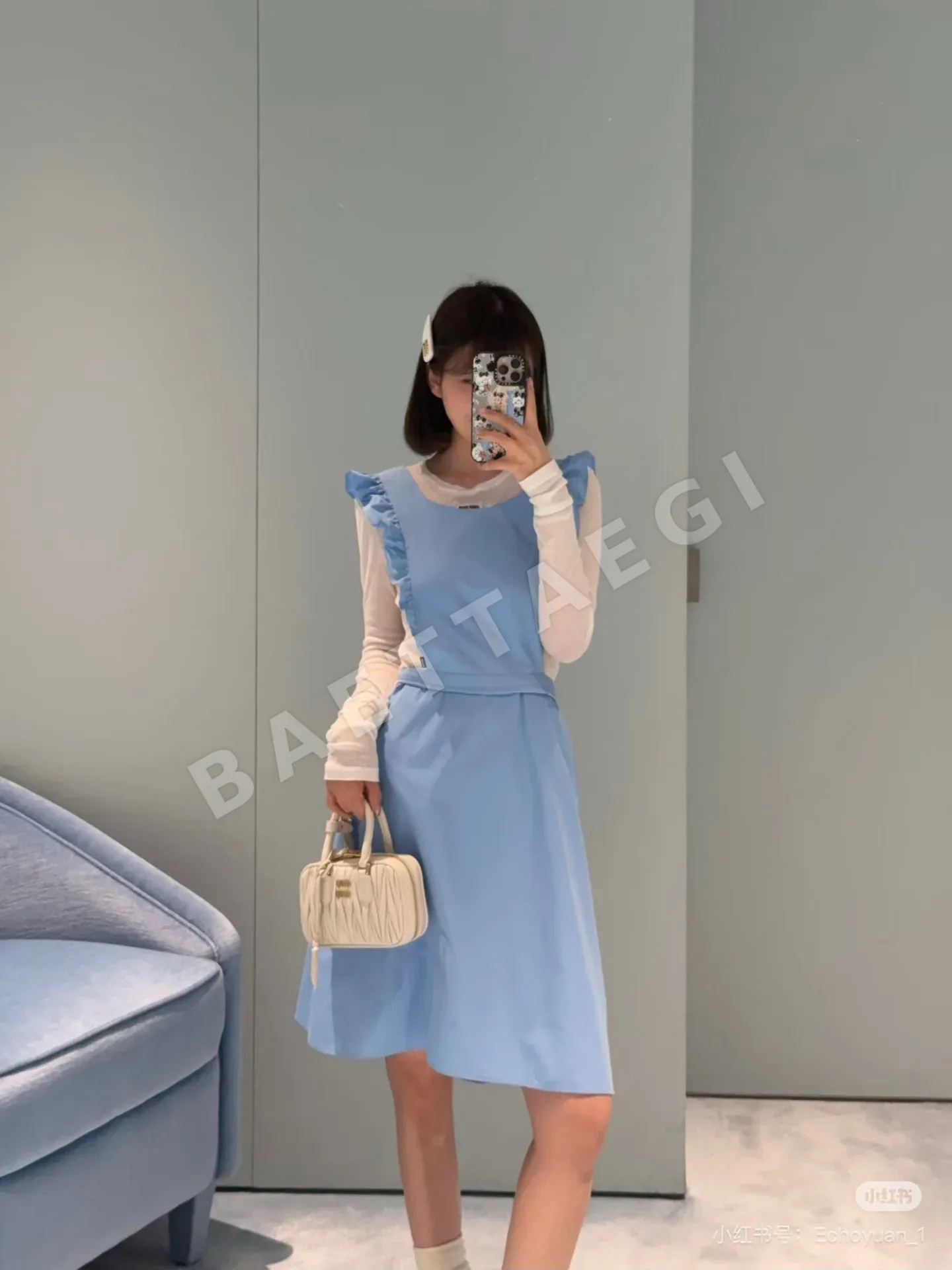 미우미우 프릴 민소매 A라인 원피스 127803