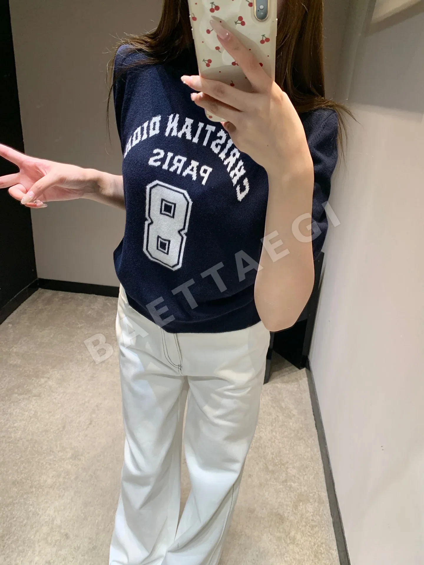 디올 캐시미어 자카드 반팔 니트 탑 상세 이미지 8