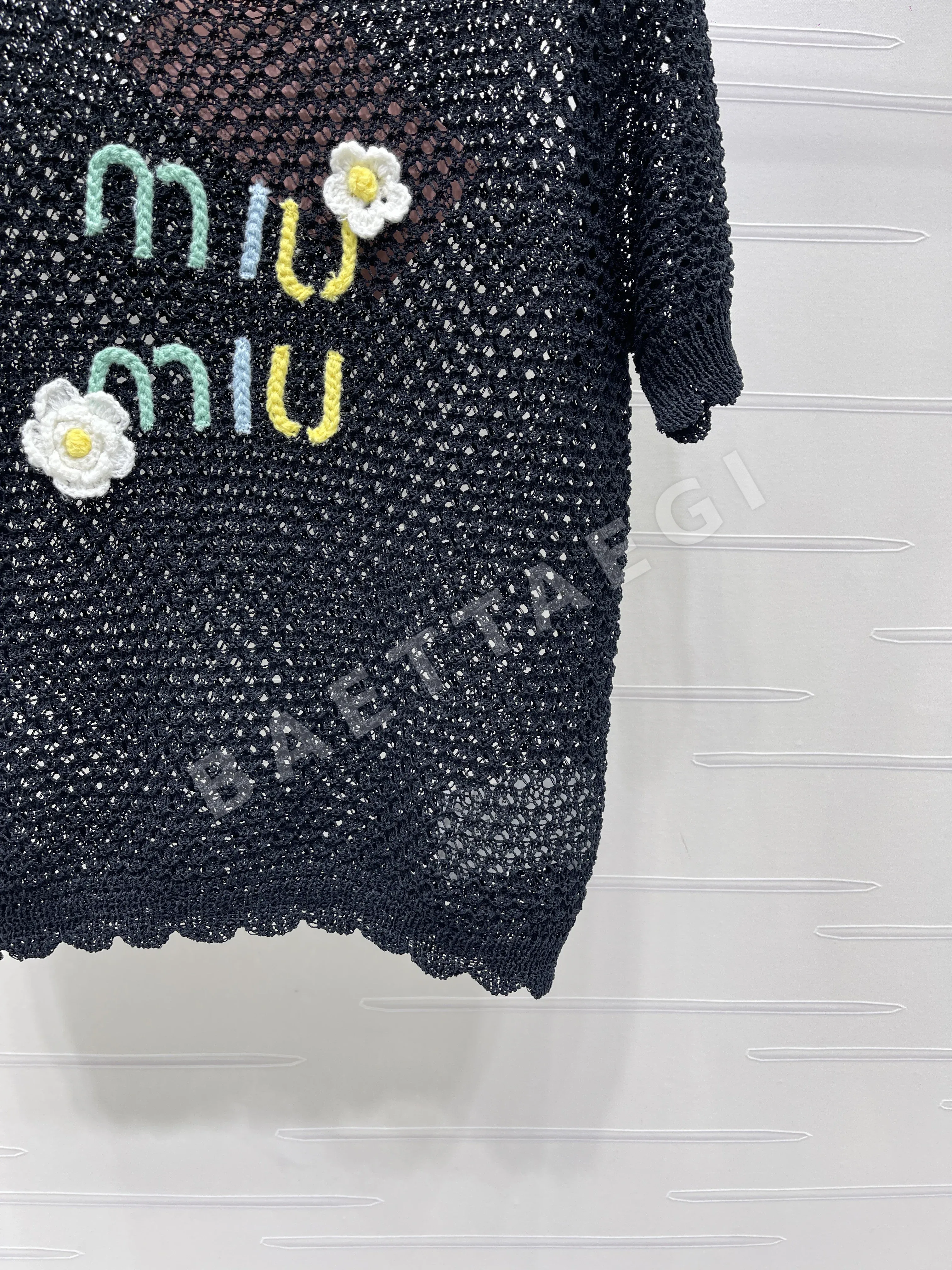 미우미우 레이스 트림 시스루 니트 반팔 탑 상세 이미지 15