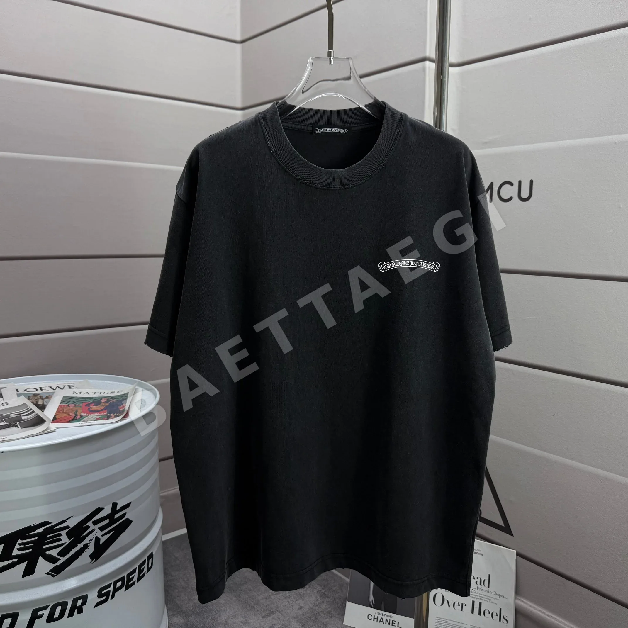 크롬하츠 워시드 가공 유니섹스 크루넥 반팔 티셔츠 상세 이미지 2