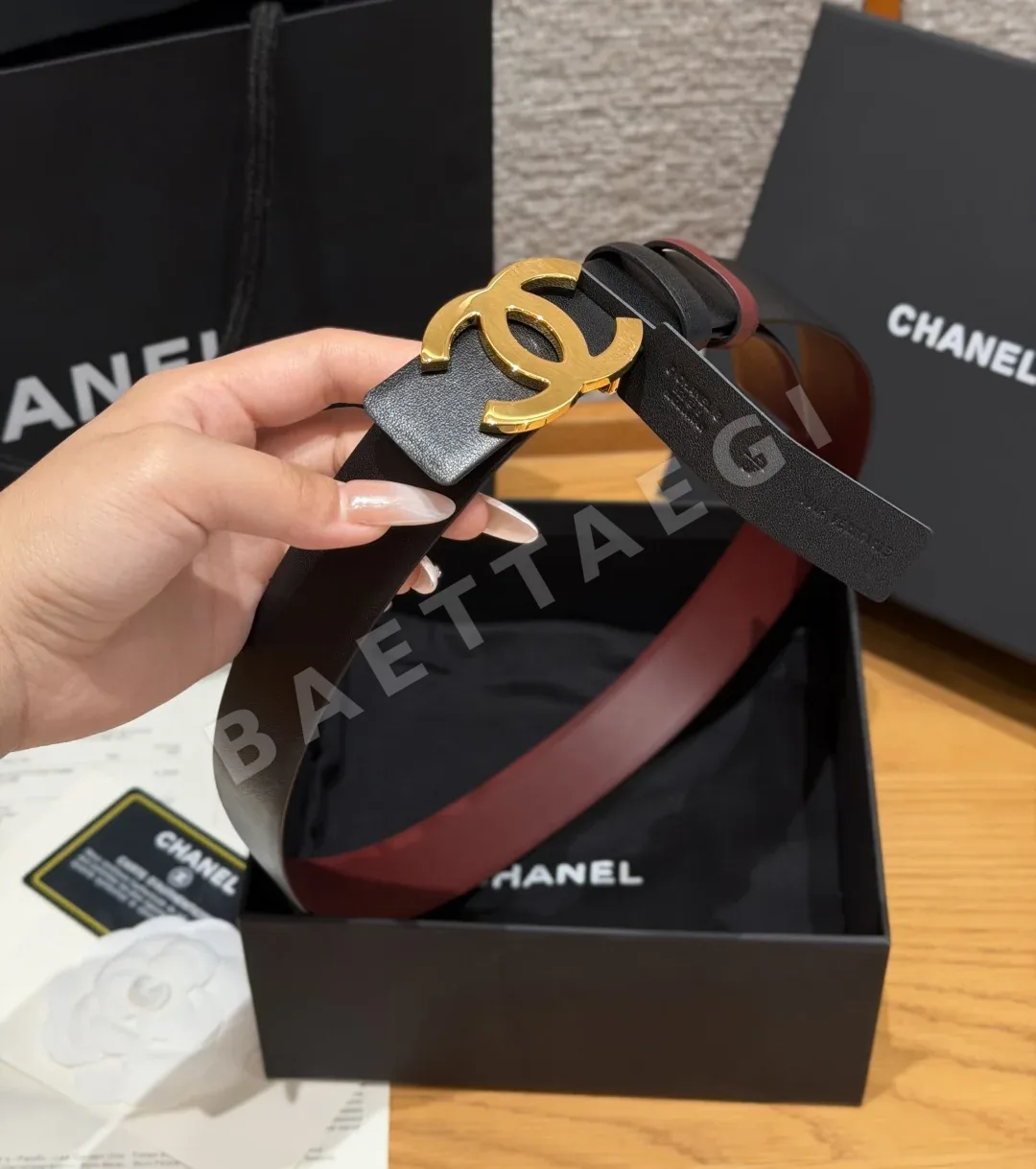 샤넬 리버서블 카프스킨 더블 C 버클 벨트 상세 이미지 2