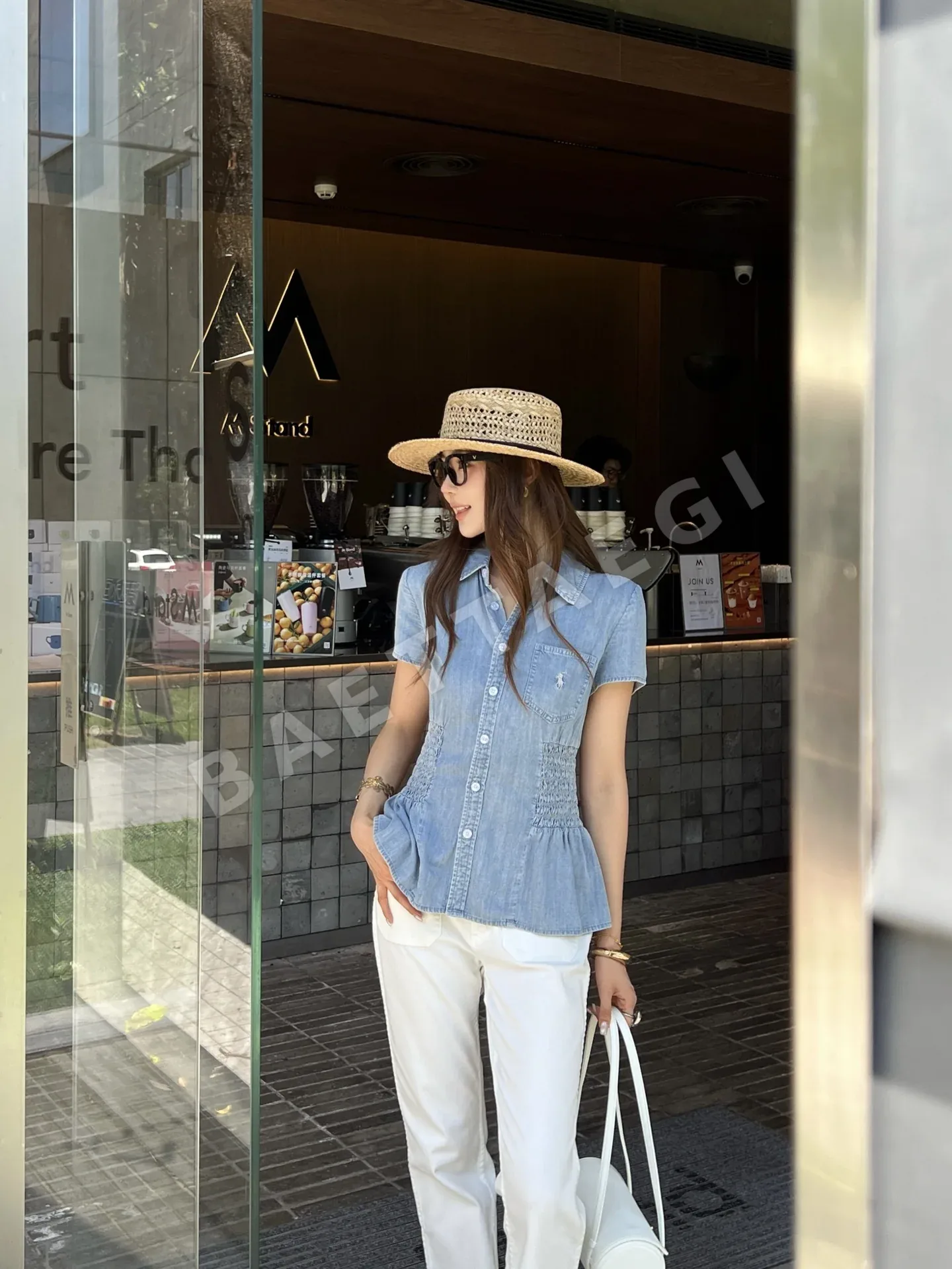 폴로 갸름한 허리 데님 셔츠 여성용 127822