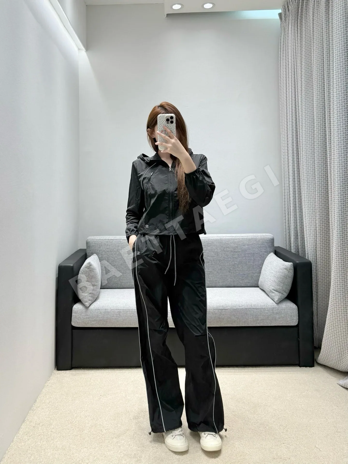샤넬 크롭 후드 재킷 와이드 팬츠 세트 상세 이미지 3
