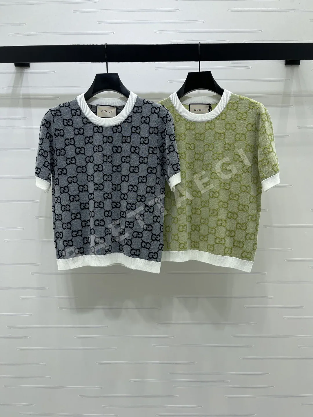 구찌 컬러 블록 자카드 크루넥 니트 반팔 탑 91374