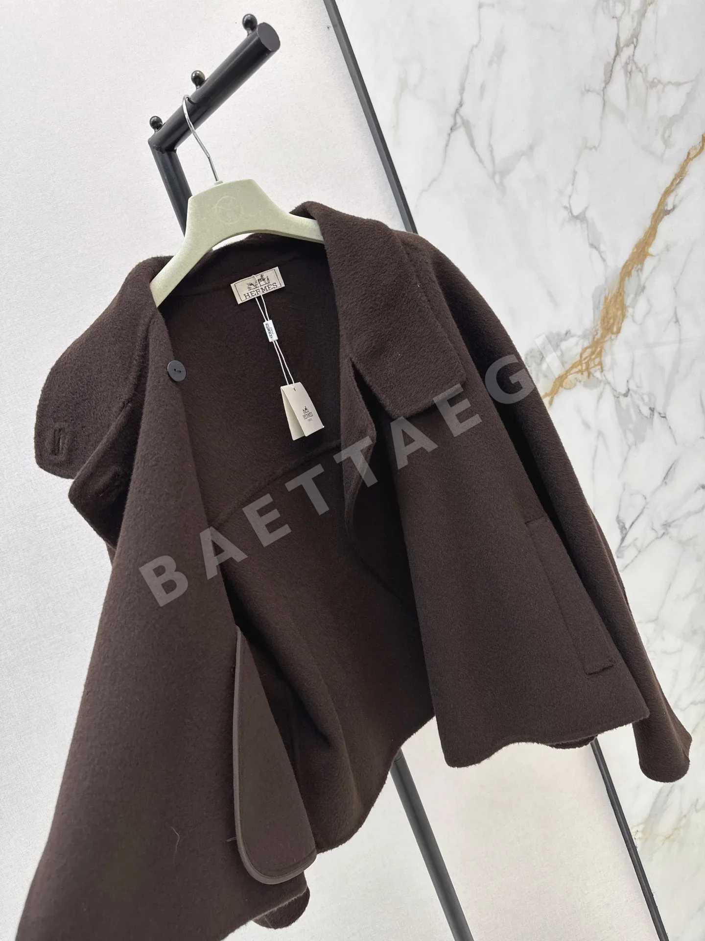 에르메스 스탠드 카라 루즈핏 더블 페이스 울 자켓 상세 이미지 8