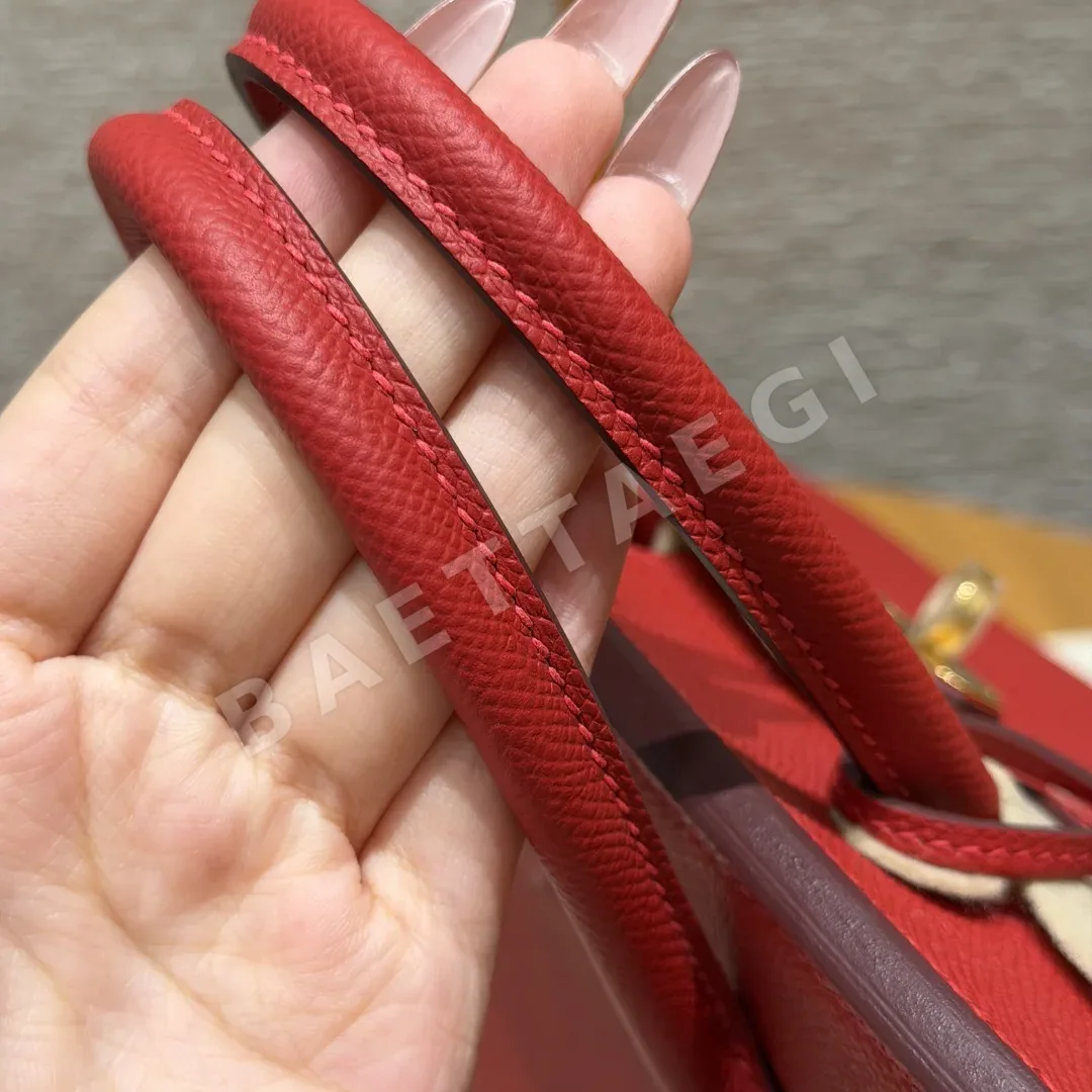 에르메스 버킨 25 Q5 레드 앱송 가죽 가방 상세 이미지 4