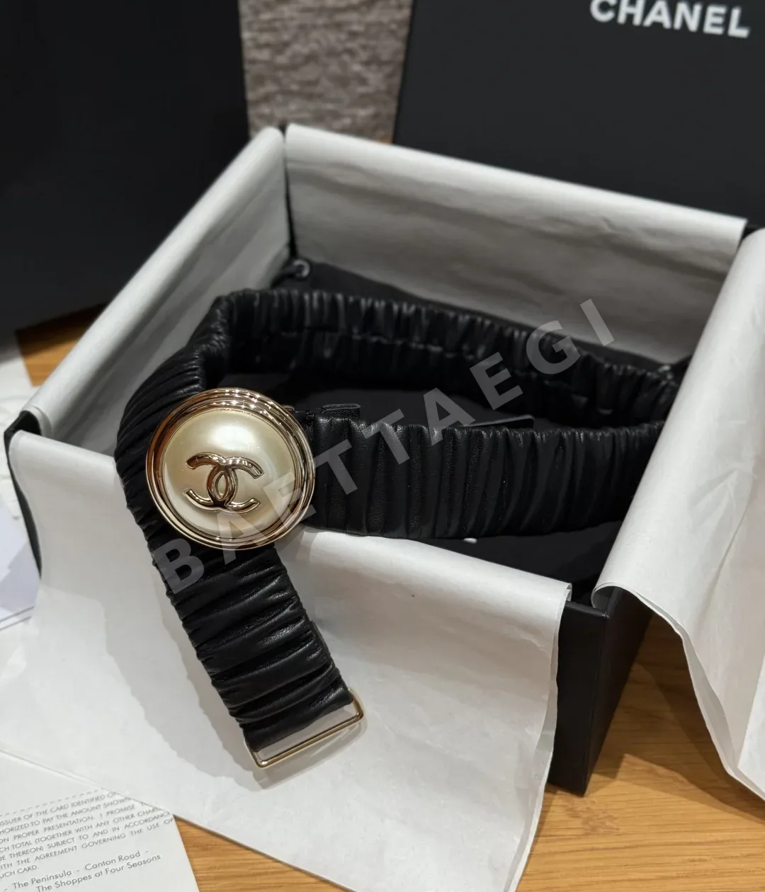 샤넬 메탈릭 블랙 양가죽 벨트 174065