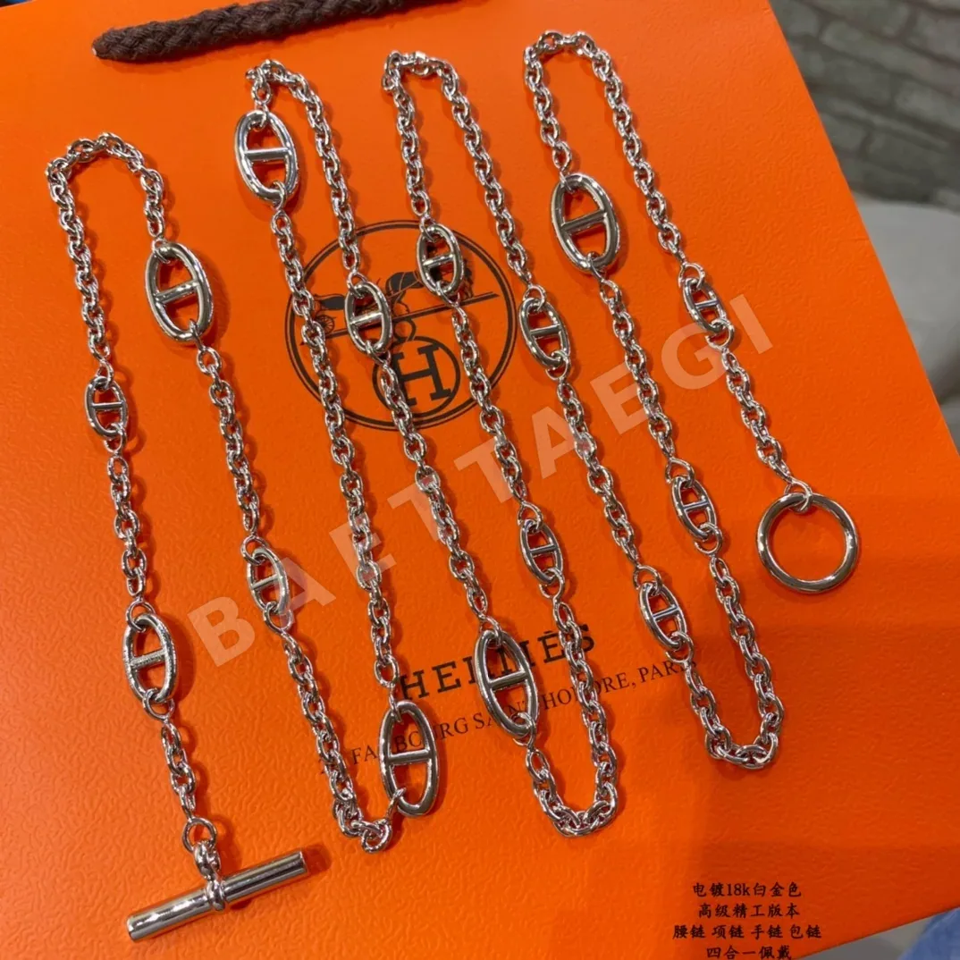 에르메스 피그노즈 18K 화이트 골드 도금 허리 체인 목걸이 상세 이미지 8