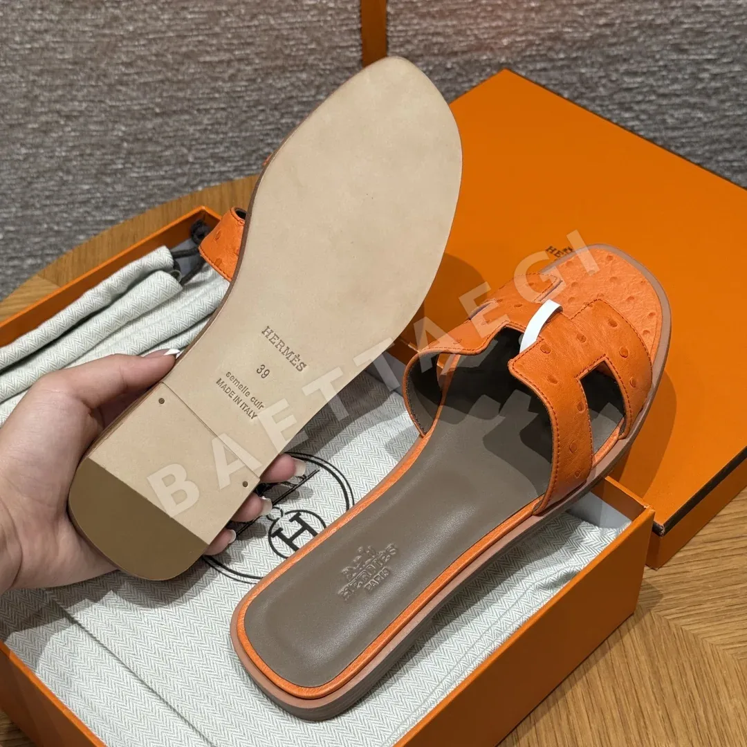 에르메스 오란 샌들 오렌지 가죽 H 컷아웃 상세 이미지 5