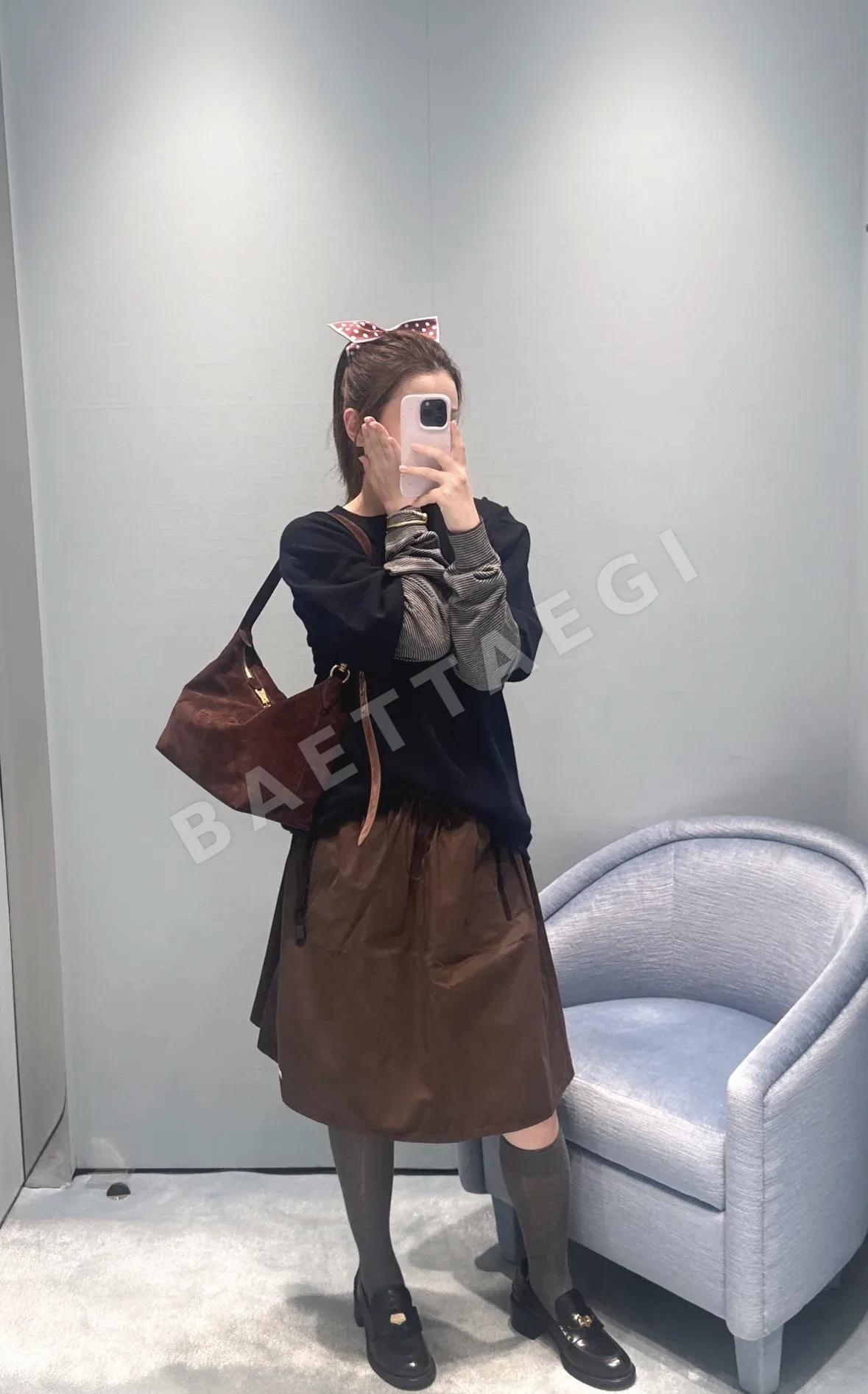 미우미우 다크브라운 워크웨어 스커트 상세 이미지 3