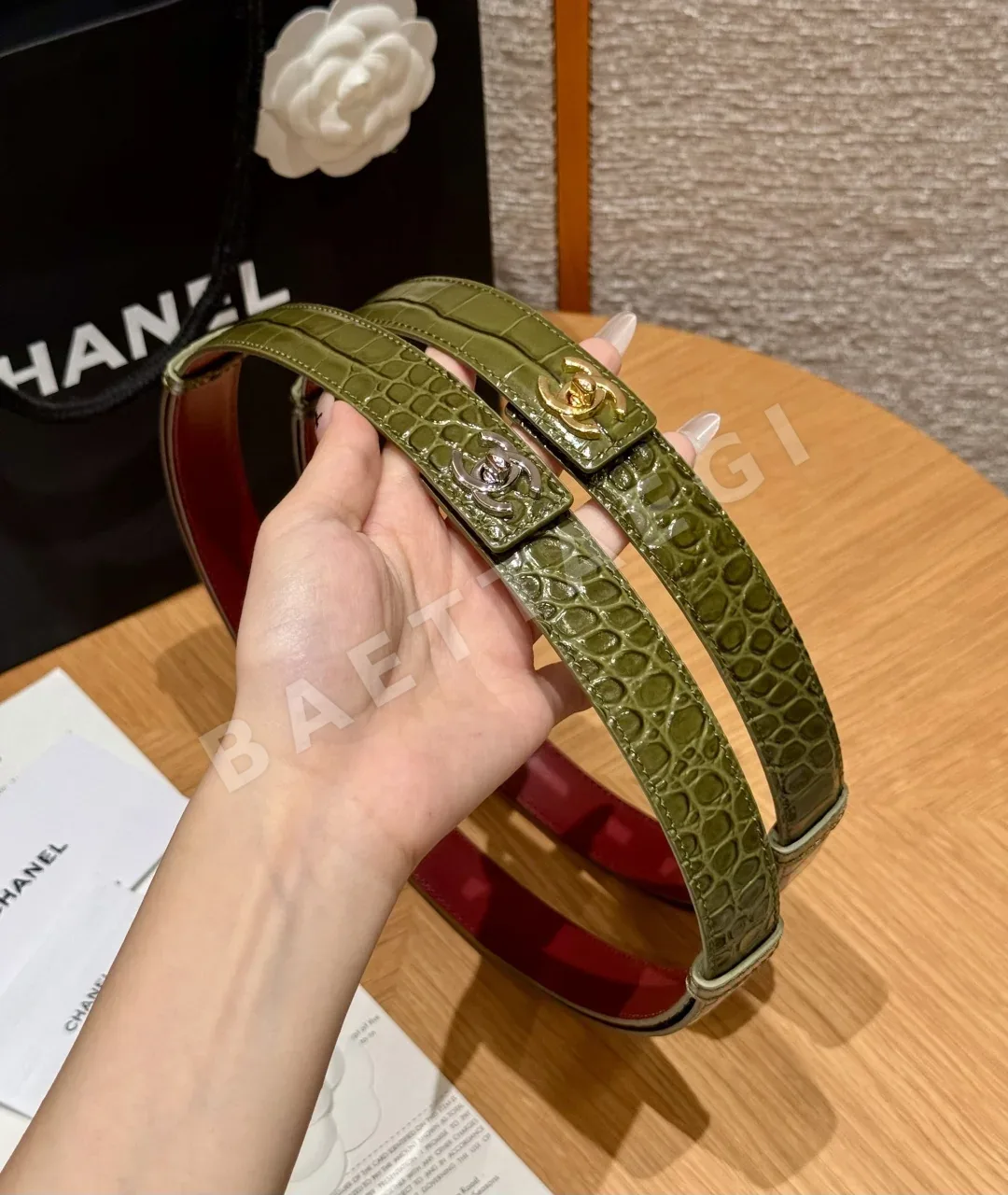 샤넬 악어 무늬 소가죽 버클 벨트 상세 이미지 3