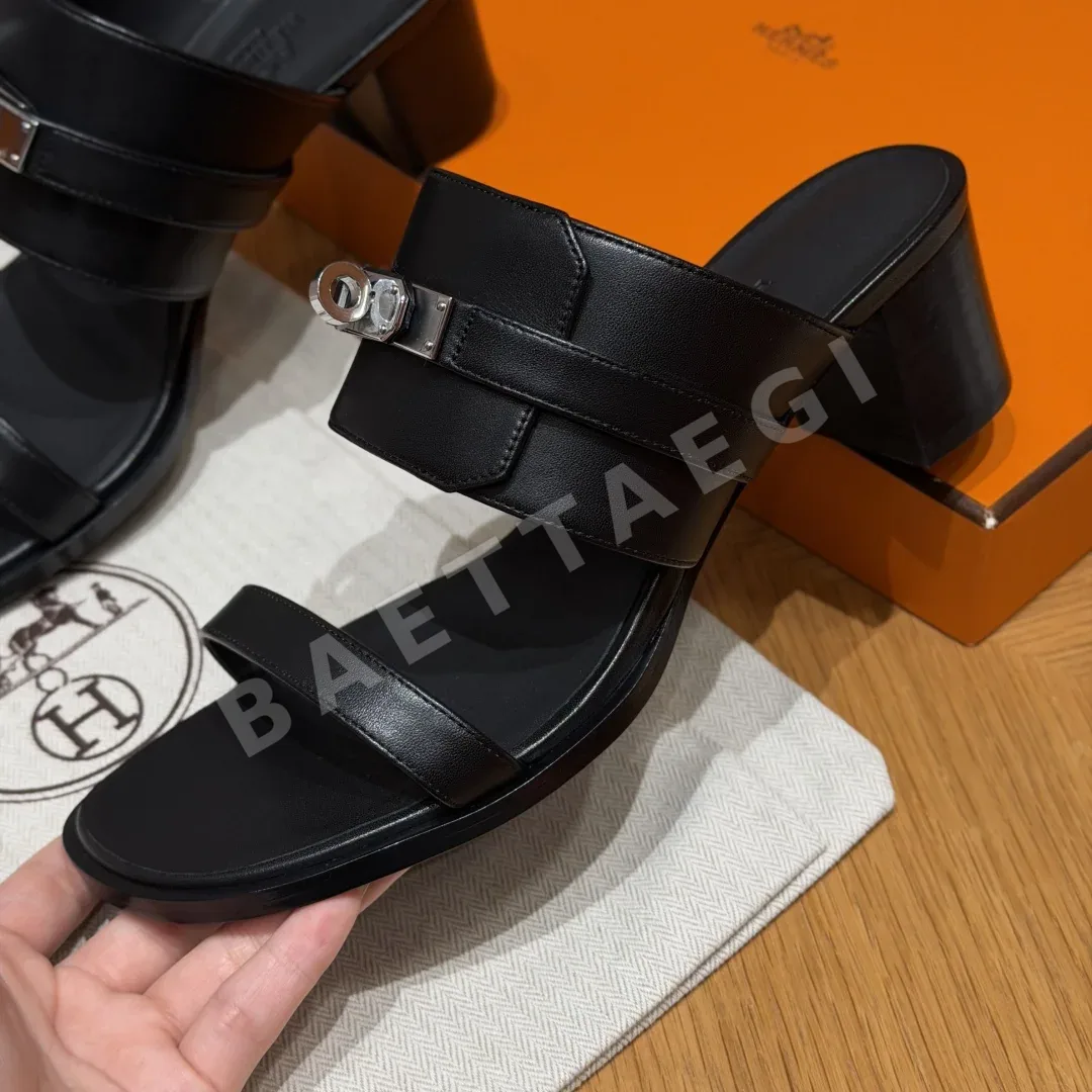 에르메스 샌들 블랙 카프스킨 닛논 스트랩 상세 이미지 5