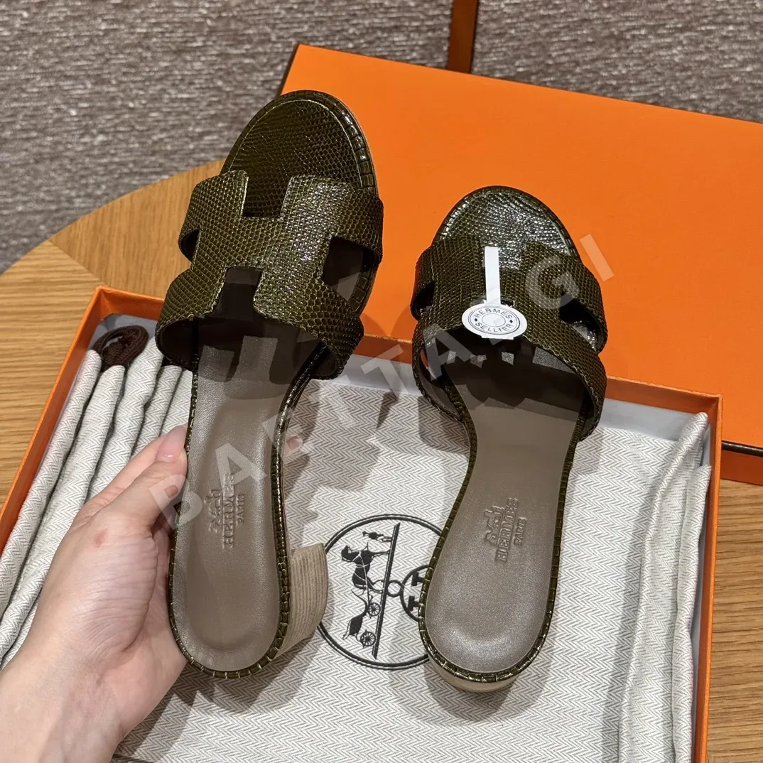 에르메스 오아시스 샌들 올리브그린 도마뱀가죽 하이힐 상세 이미지 6