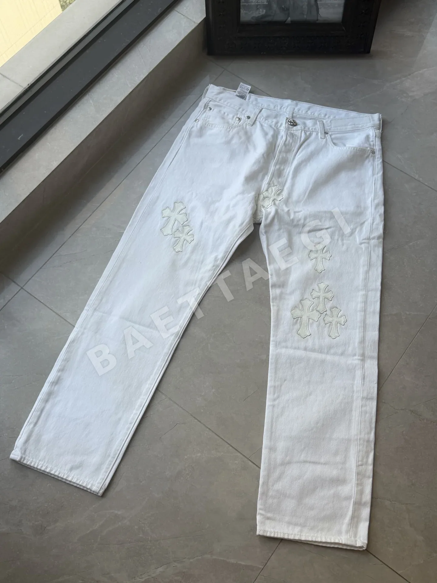 크롬하츠 리메이크 501 화이트 가죽 남성 바지 205264