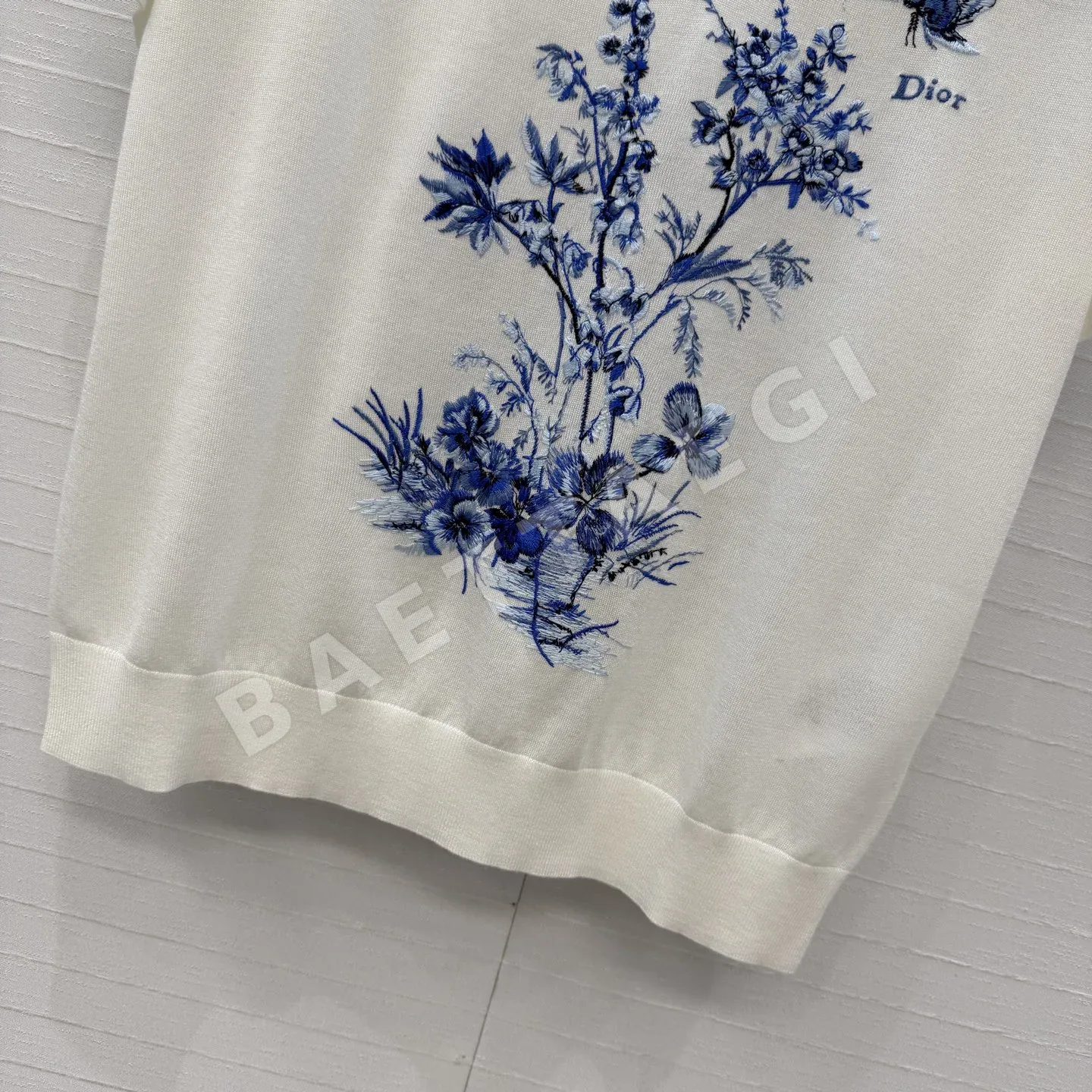 디올 가든 월드 자수 울 혼방 반팔 니트 탑 상세 이미지 6