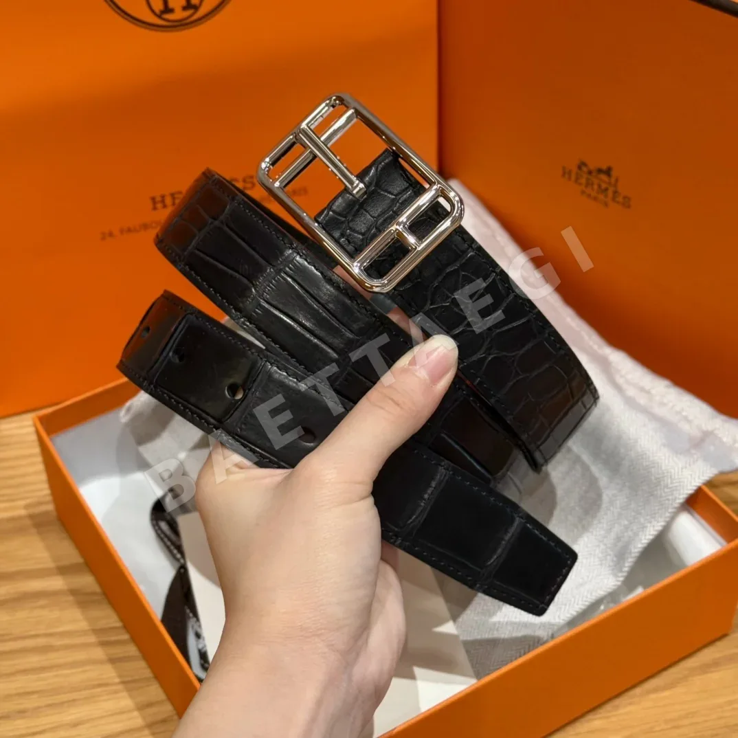 에르메스 크로커다일 가죽 벨트 상세 이미지 2