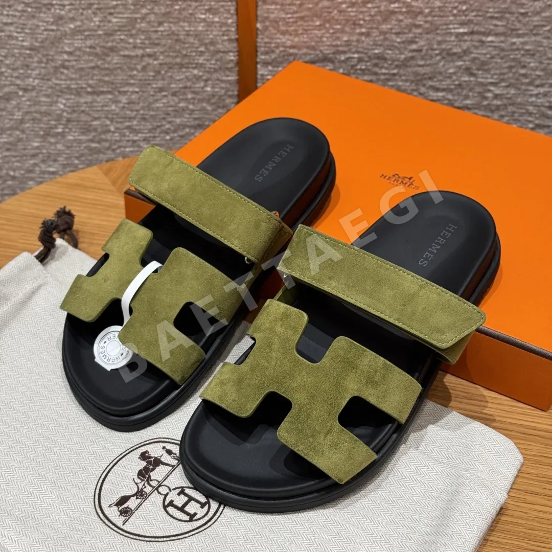 에르메스 시프레 샌들 올리브그린 가죽 164317