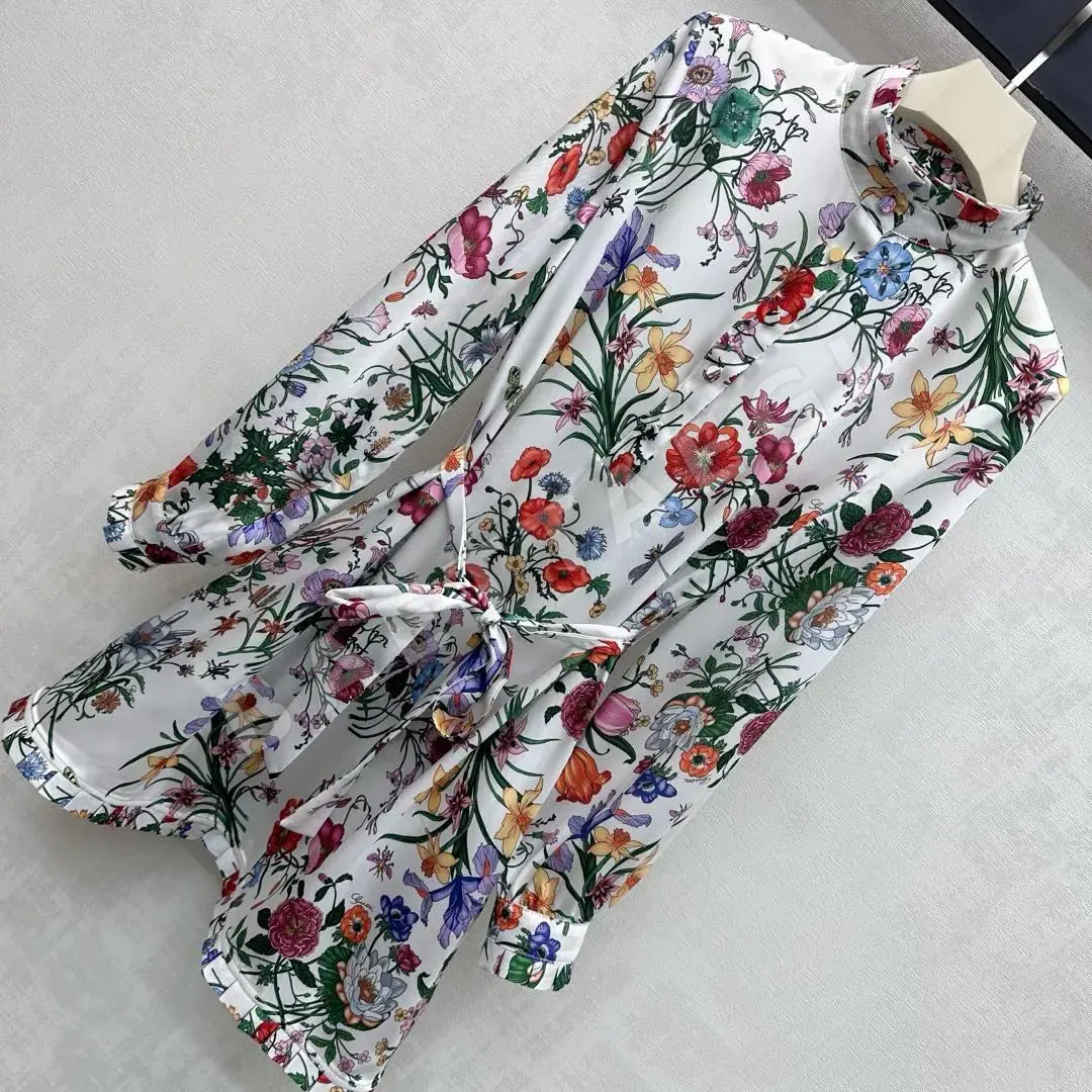 구찌 플리츠 레이스 실크 프린트 셔츠 원피스 상세 이미지 2