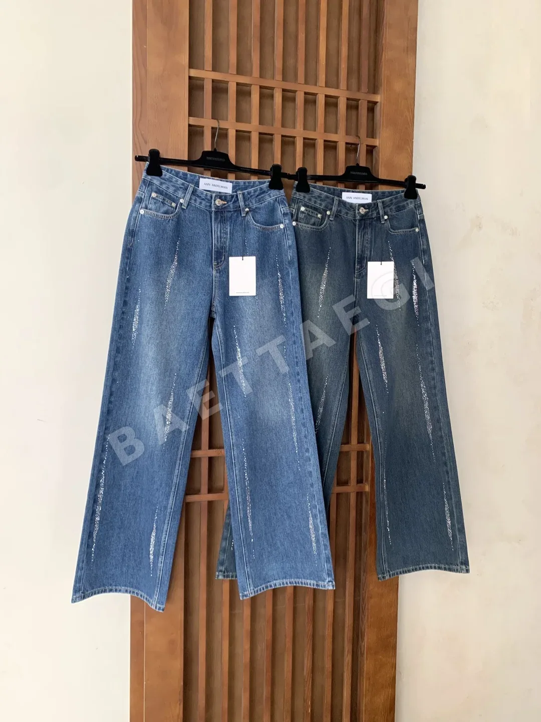 디올 갤럭시 라인스톤 와이드 레그 데님 바지