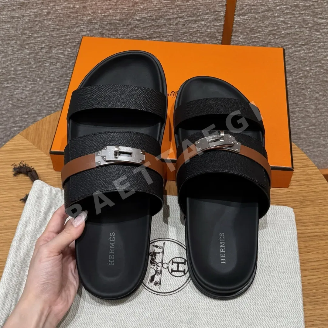 에르메스 잭슨 샌들 블랙 카프스킨 실버 하드웨어 상세 이미지 5