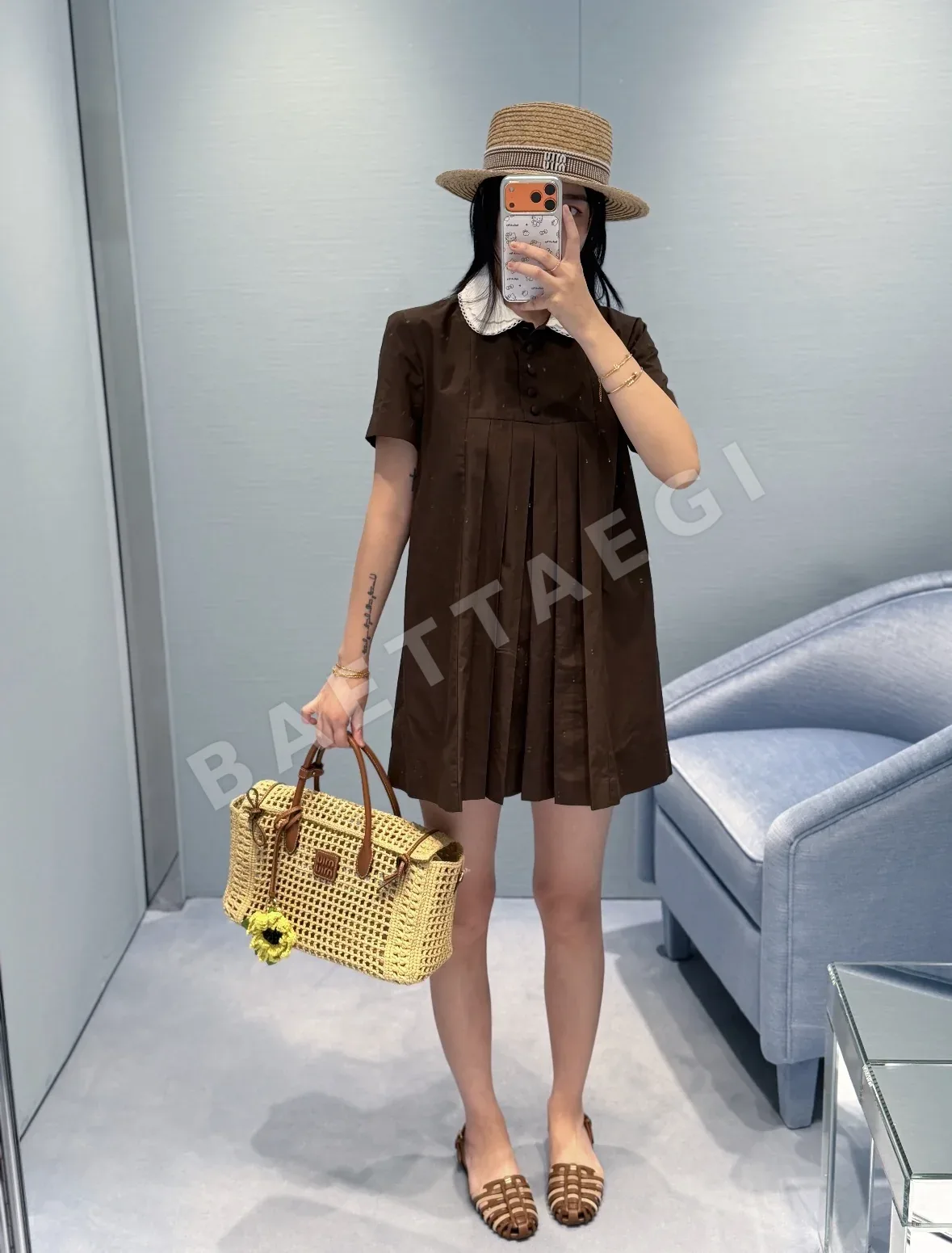 미우미우 브라운 피터팬 카라 원피스 101266
