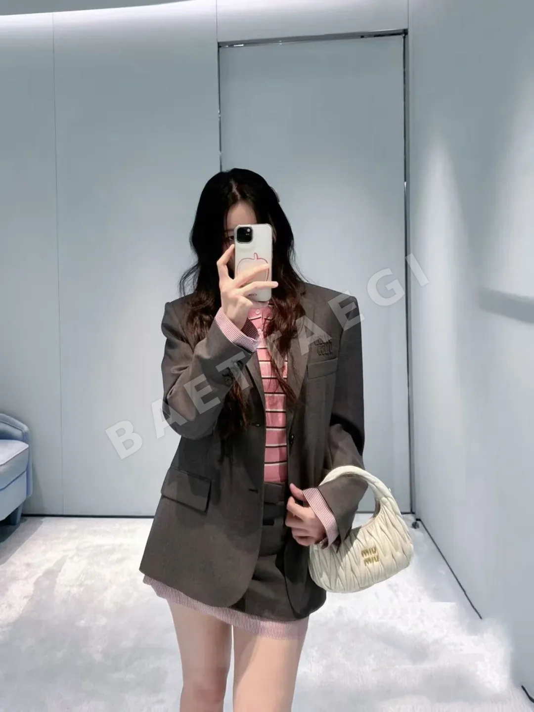 미우미우 컬러 블록 스트라이프 프린지 미니 스커트 상세 이미지 8