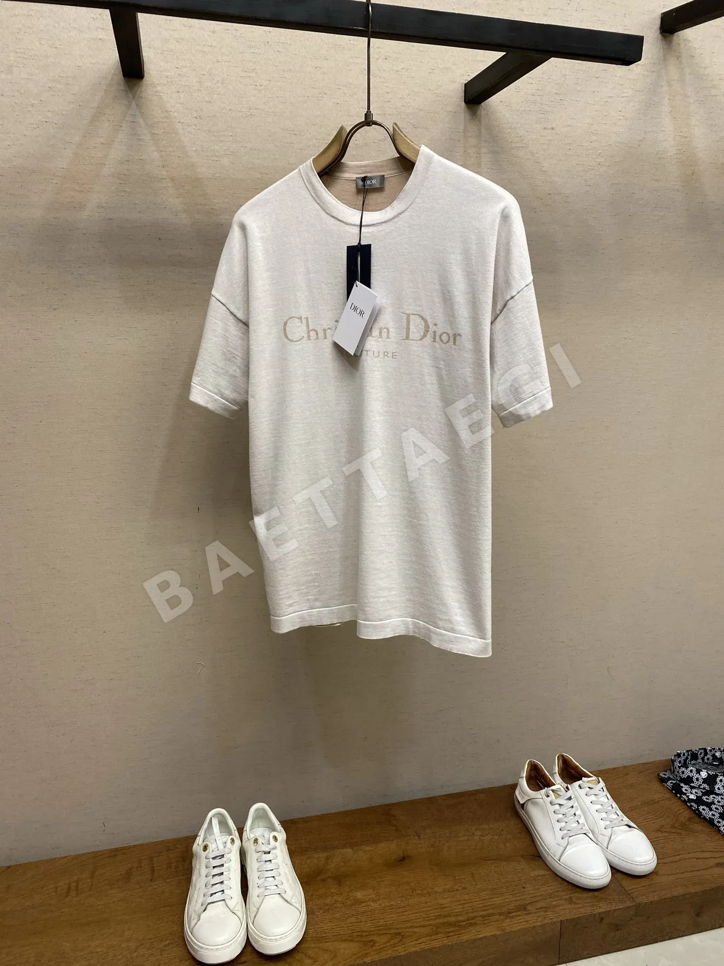 디올 블루 코튼 레터 로고 반팔 티셔츠 47236