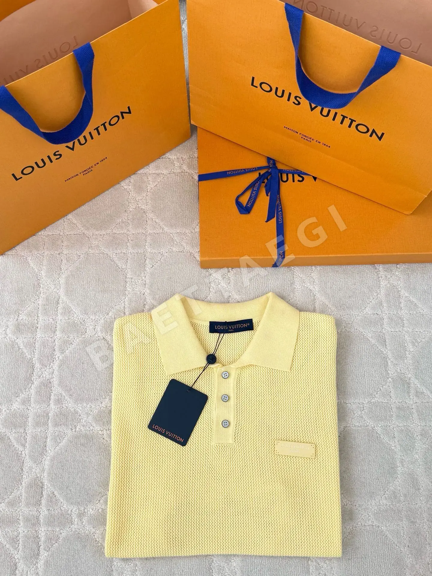 루이비통 LV 라이트옐로우 메시 반팔 폴로셔츠 상세 이미지 3