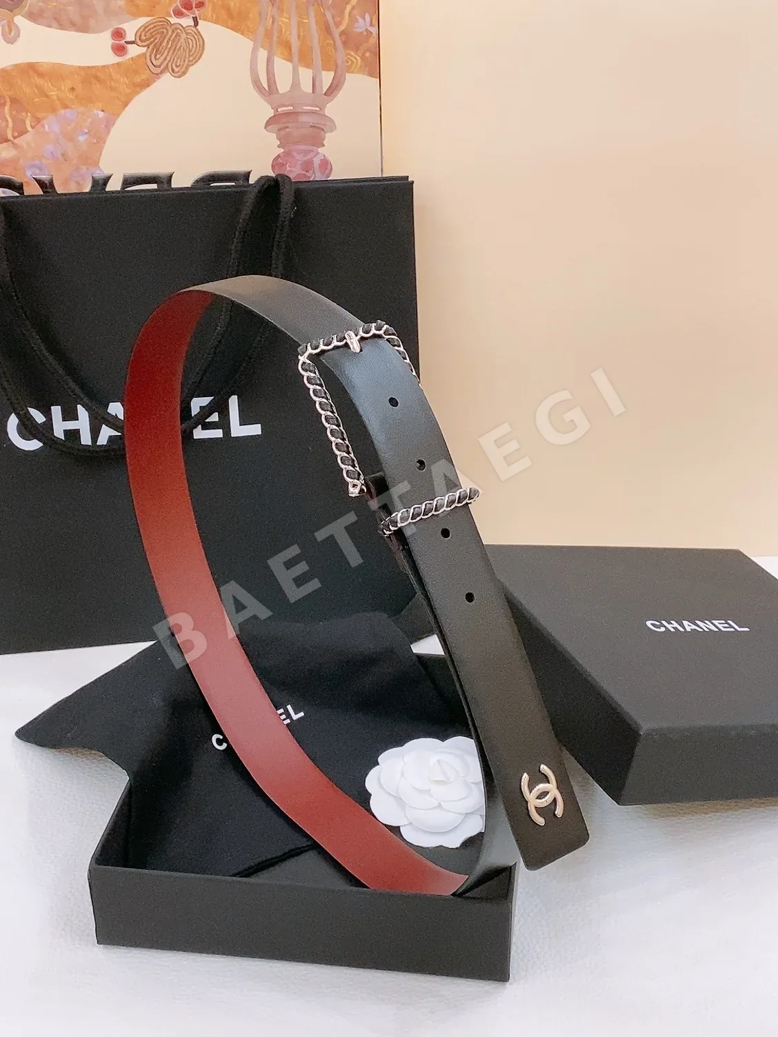 샤넬 트위스트 핀 스웨이드 버클 가죽 벨트 58561