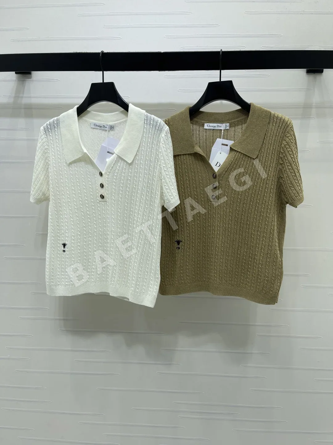 디올 케이블 니트 카라 반팔 셔츠 92808